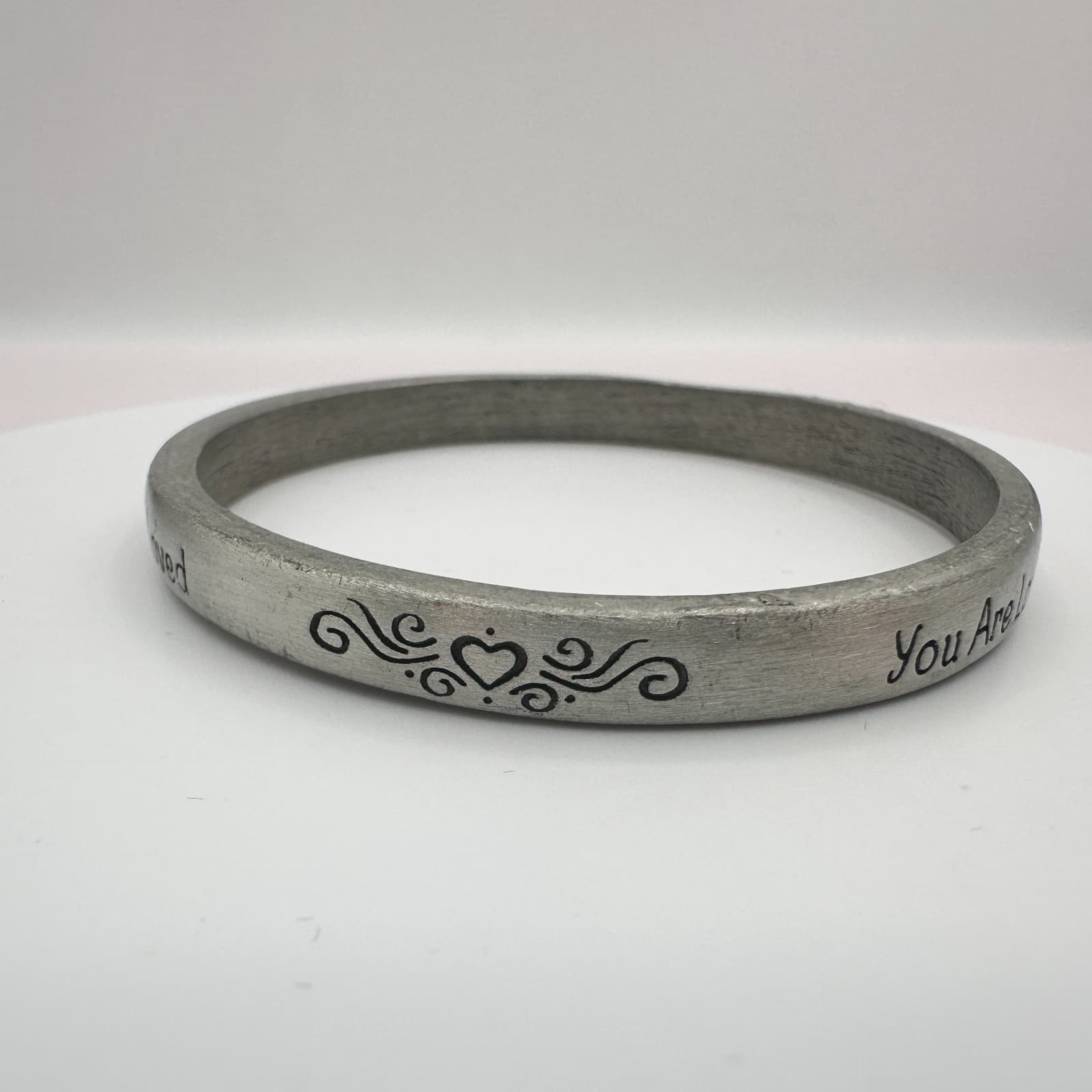 Vintage 90s Silver Tone You Are Loved Heart Bracelet Women's Classic Jewelry - Thumbnail 5