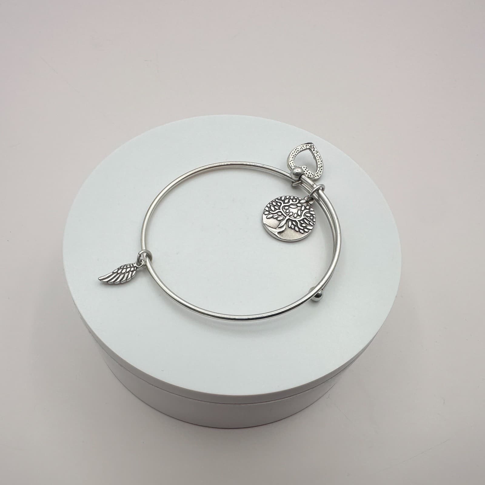 Vintage Y2K Silver Tone Tree of Life Heart Wing Charm Bracelet Women's Jewelry - Thumbnail 2