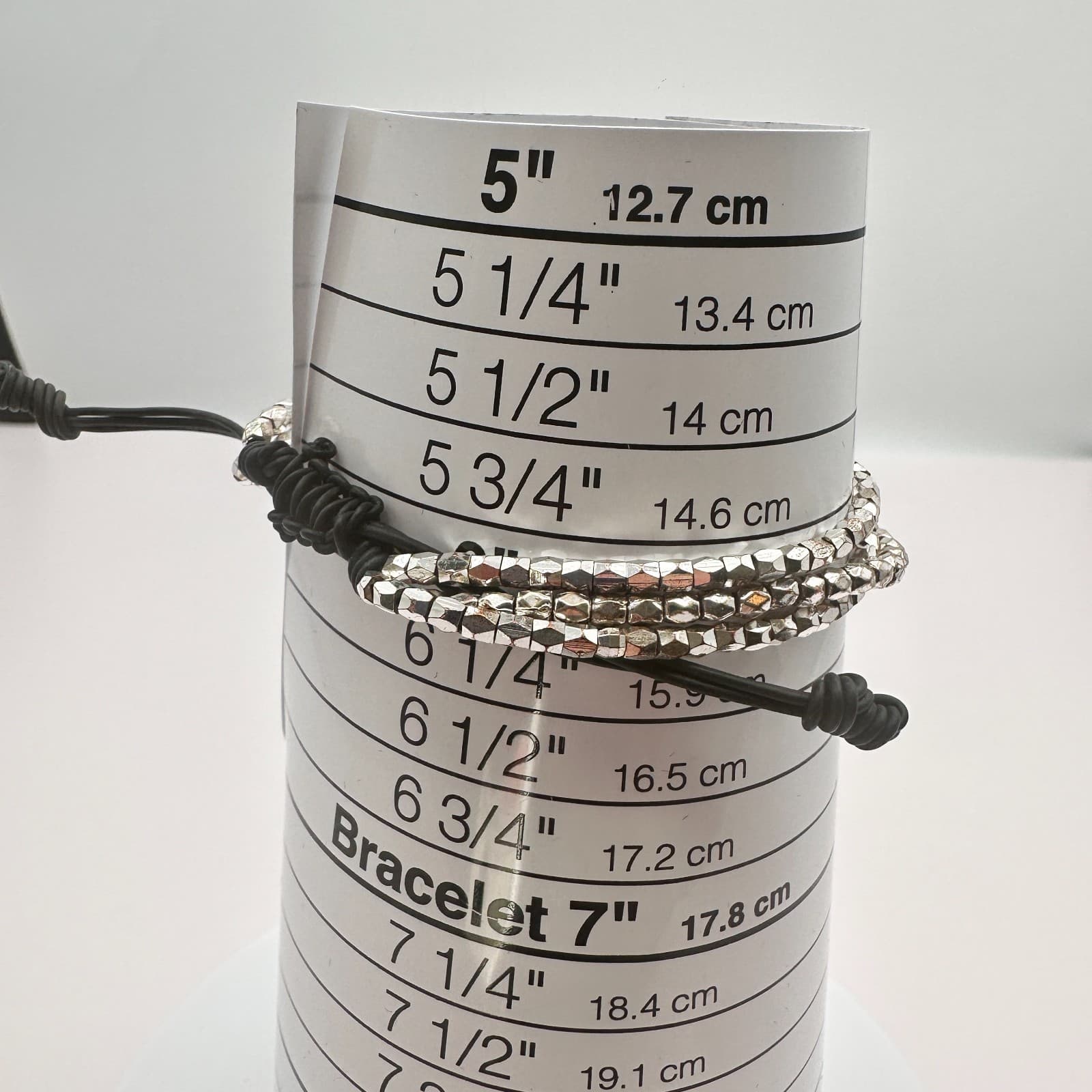 Vintage Y2K Silver Tone Multi Strand Black Cord Beaded Bracelet Women's Jewelry - Thumbnail 7