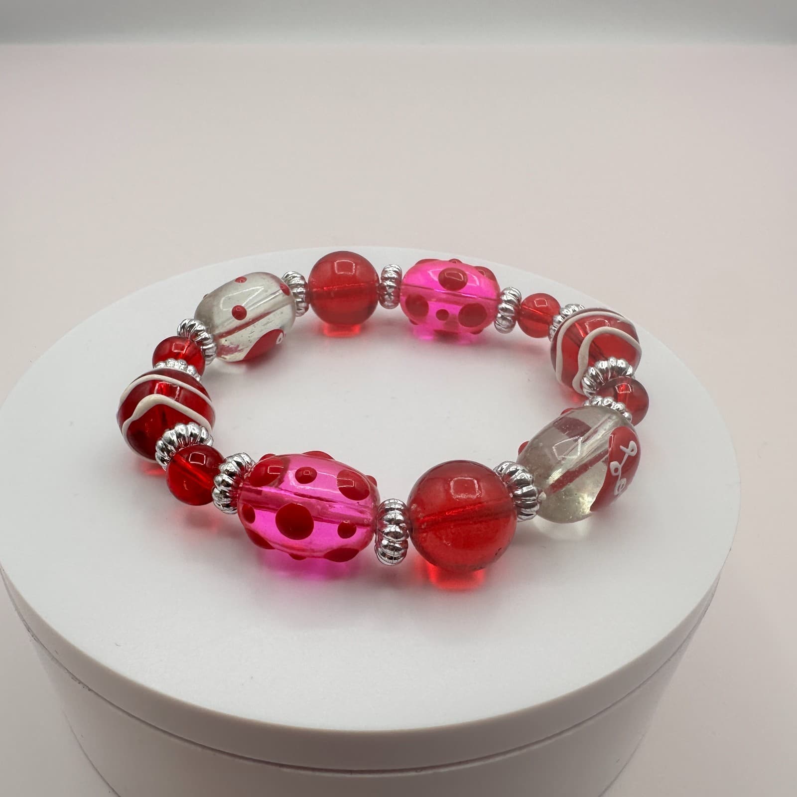 Vintage Y2K Silver Tone Beaded Polka Dot Bracelet Women's Classic Jewelry - Thumbnail 2