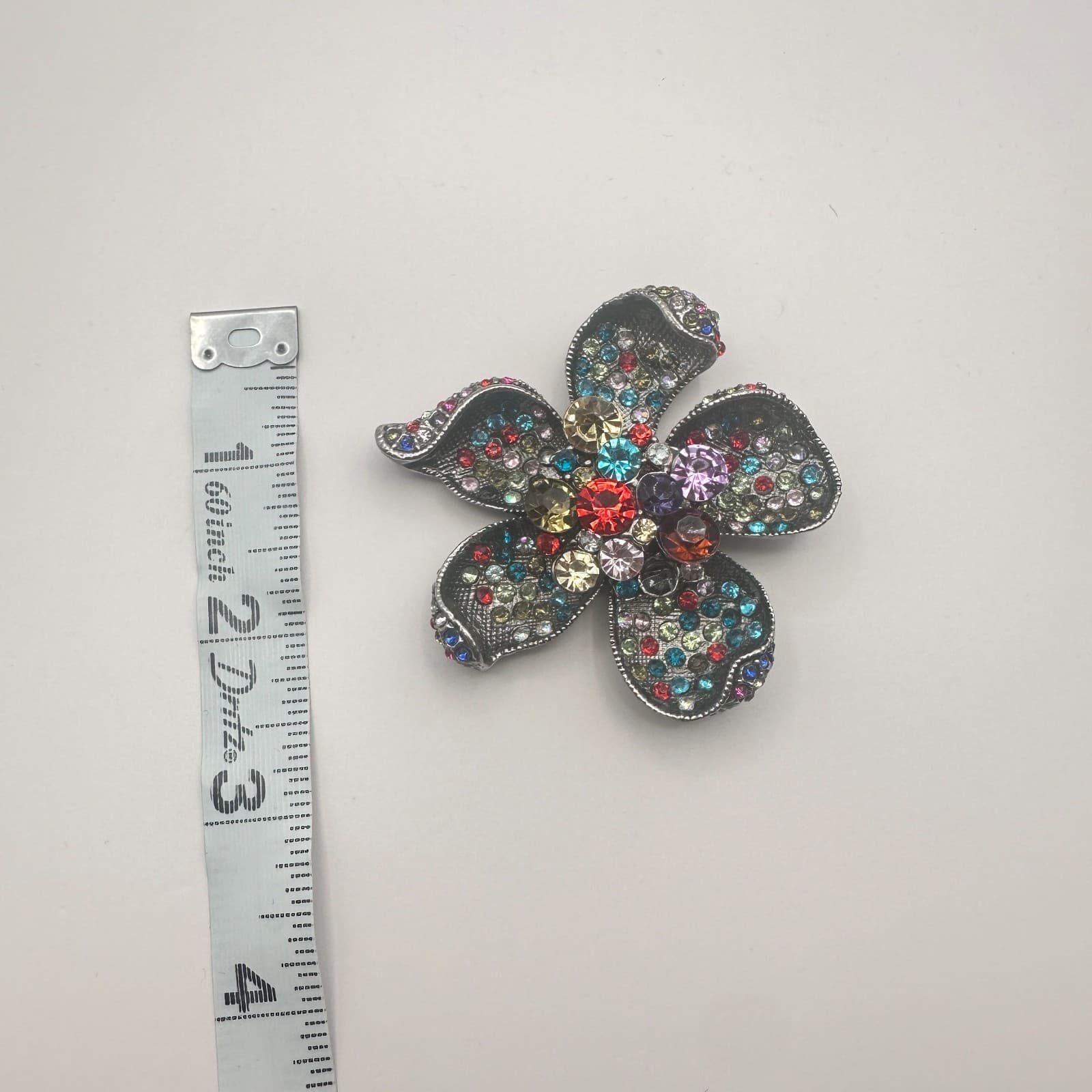 Vintage Y2K Silver Tone Rhinestone Floral Pendent Women's Classic Jewelry - Thumbnail 6