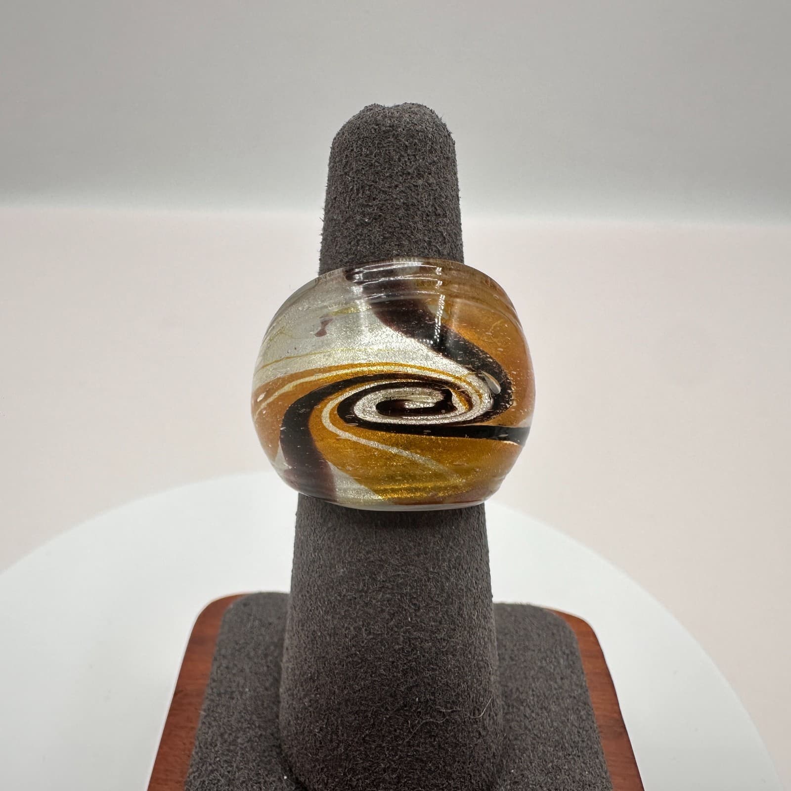 Vintage Y2K Polycrome Abstract Swirl Glass Statement Ring Size 7 Jewelry - Thumbnail 5