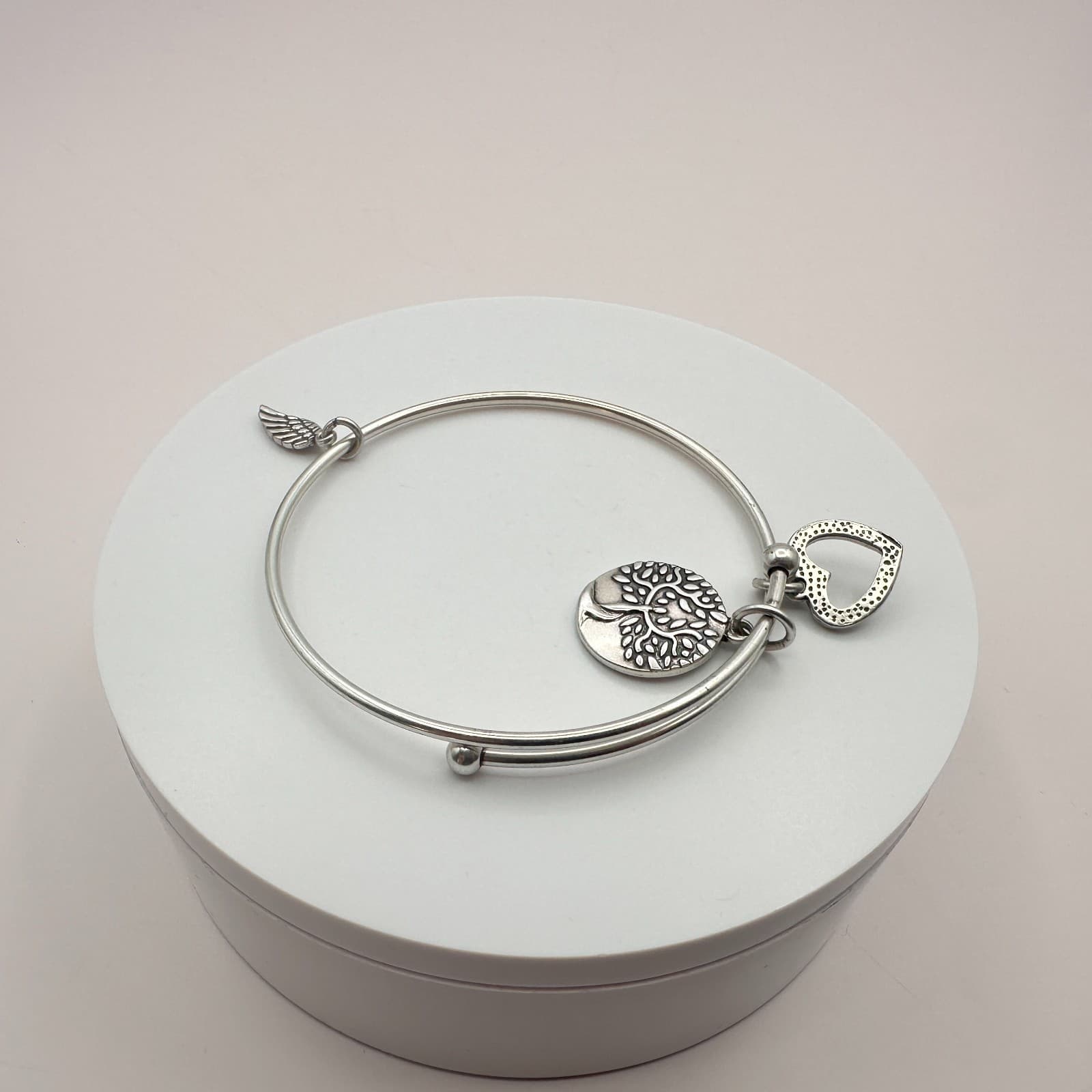 Vintage Y2K Silver Tone Tree of Life Heart Wing Charm Bracelet Women's Jewelry - Thumbnail 5