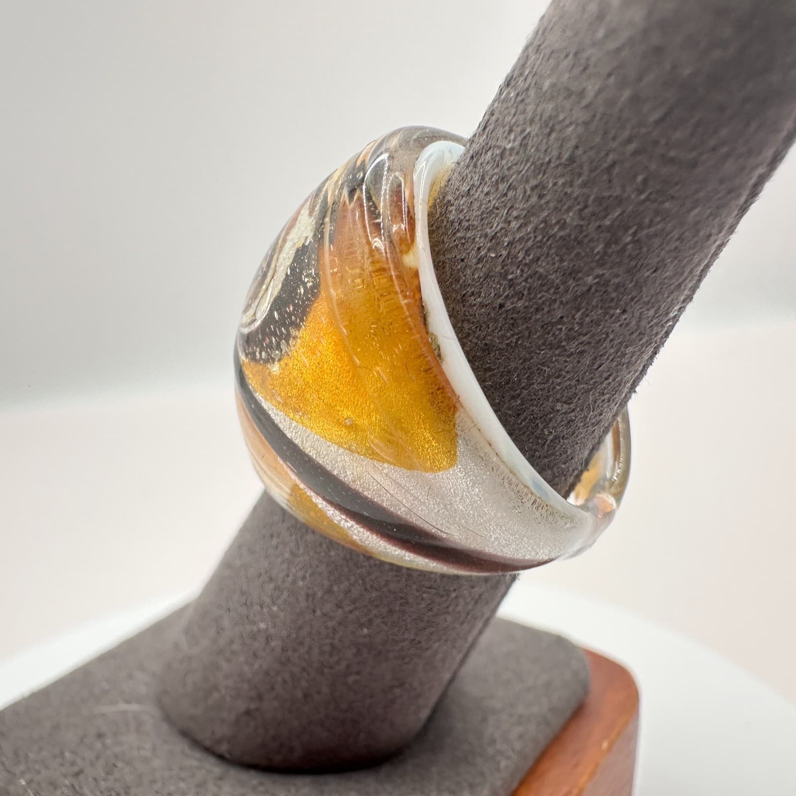 Vintage Y2K Polycrome Abstract Swirl Glass Statement Ring Size 7 Jewelry - Thumbnail 3