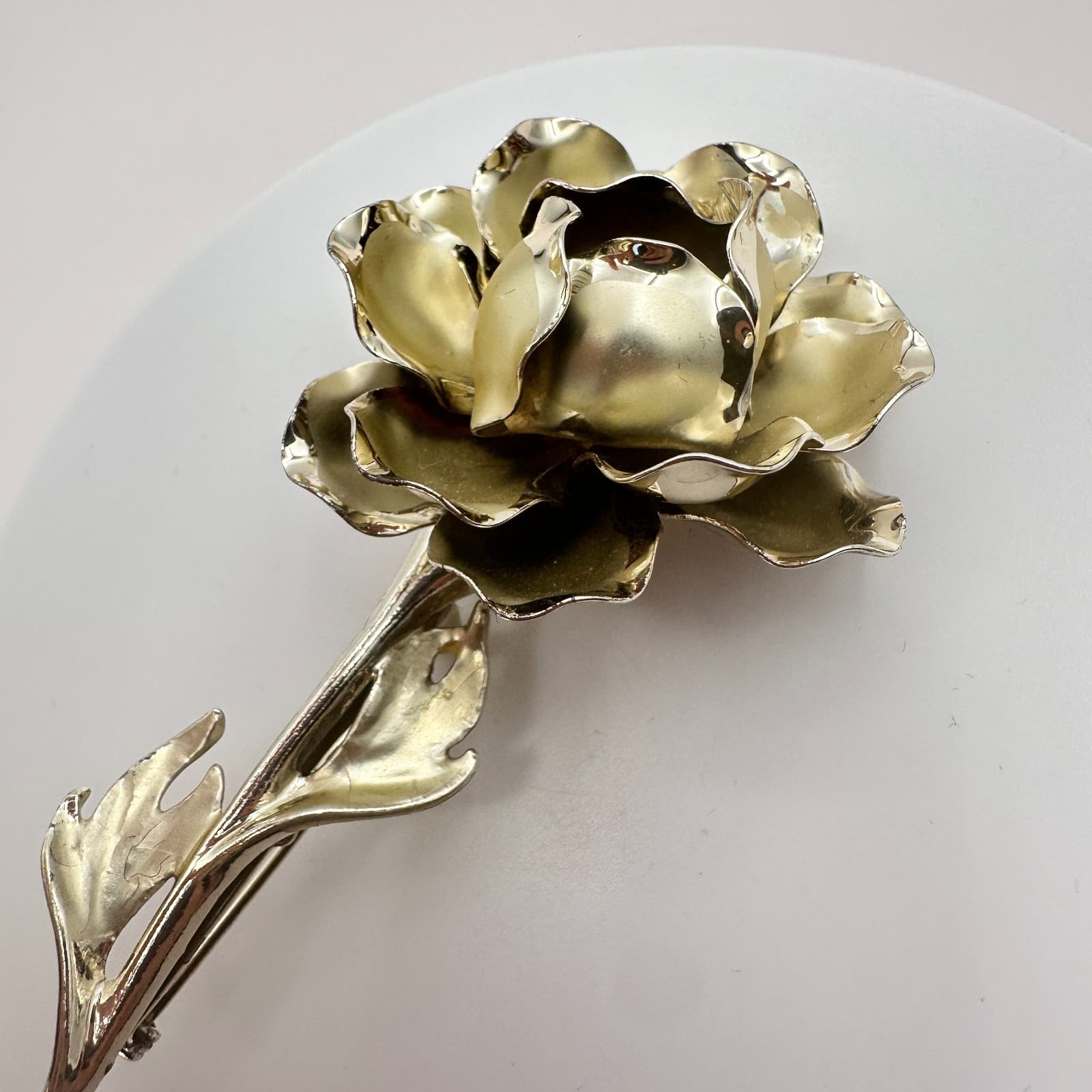 Vintage Y2K Gold Tone Rose Floral Brooch Pin Retro Women's Classic Jewelry - Thumbnail 4