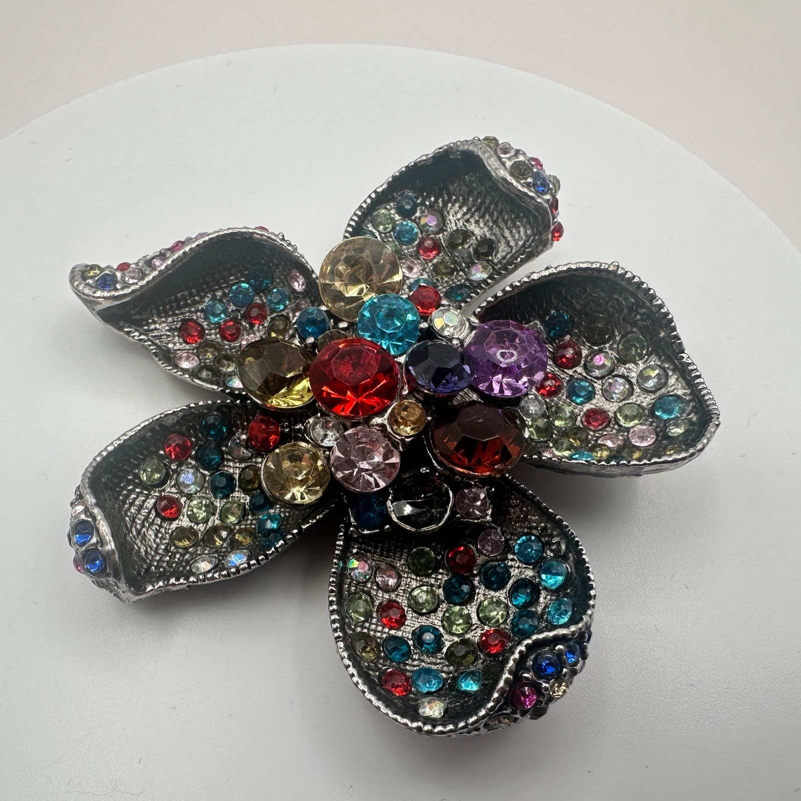 Vintage Y2K Silver Tone Rhinestone Floral Pendent Women's Classic Jewelry - Thumbnail 5