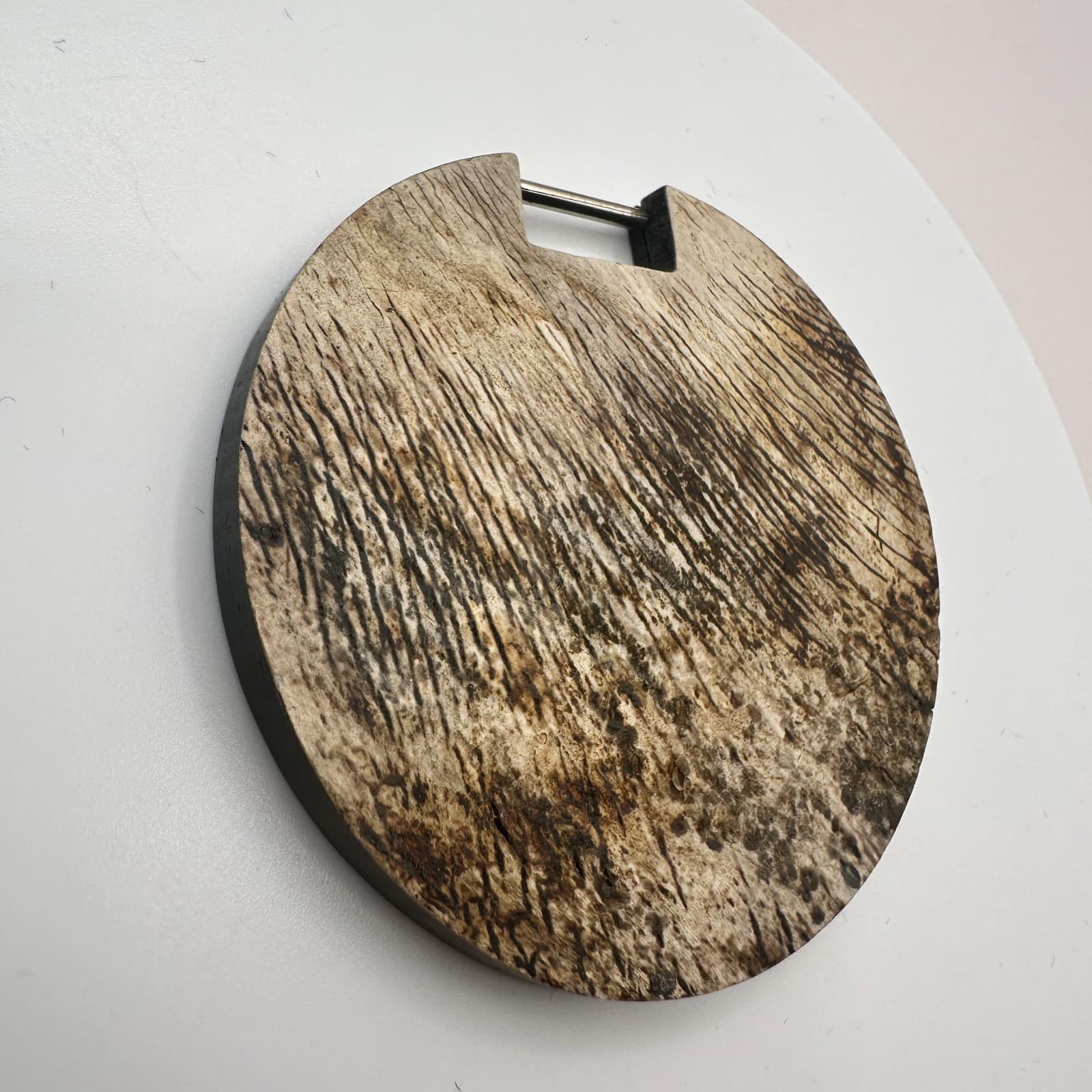 Vintage 90s Natural Petrified Wood Disc Pendant Organic Classic Fashion Jewelry - Thumbnail 5