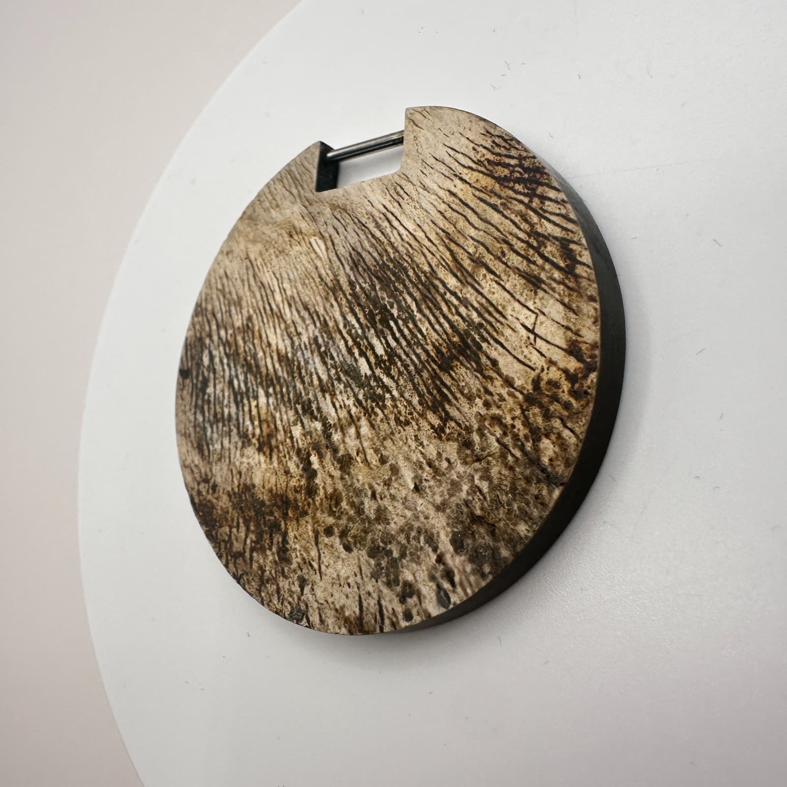 Vintage 90s Natural Petrified Wood Disc Pendant Organic Classic Fashion Jewelry - Thumbnail 4