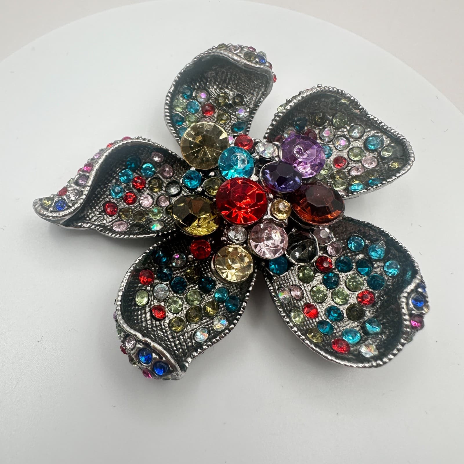 Vintage Y2K Silver Tone Rhinestone Floral Pendent Women's Classic Jewelry - Thumbnail 3