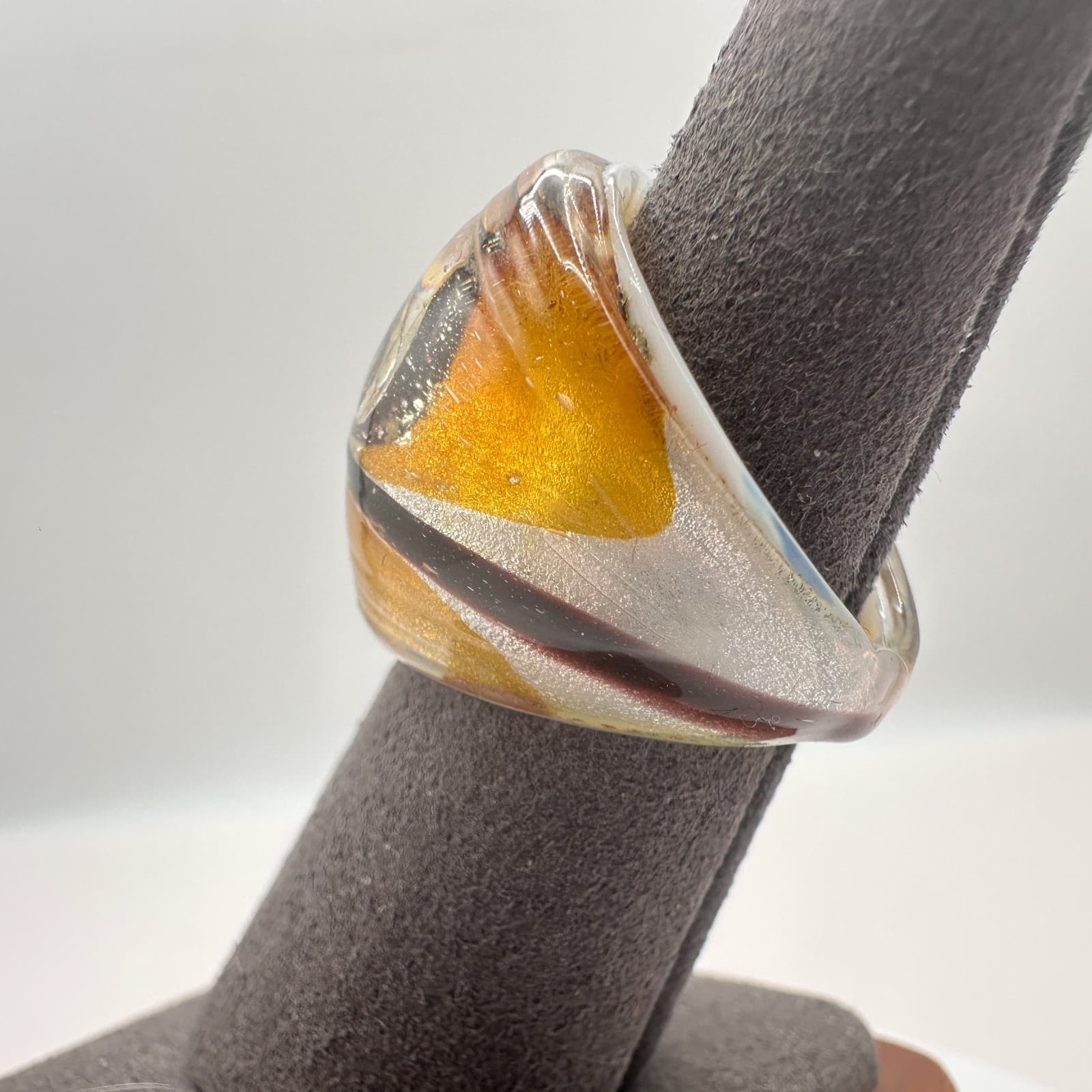 Vintage Y2K Polycrome Abstract Swirl Glass Statement Ring Size 7 Jewelry - Thumbnail 4