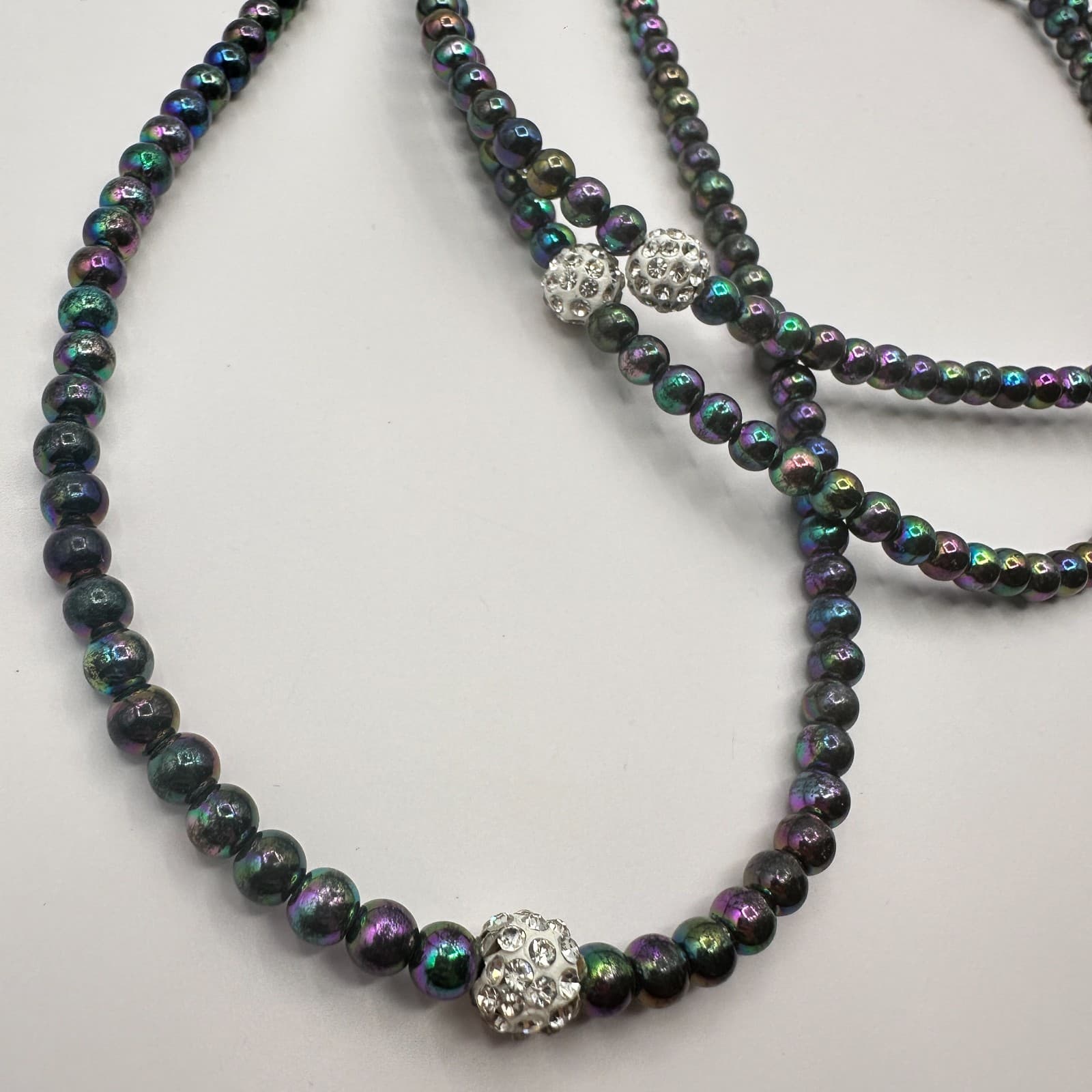 Vintage Y2K Black Iridescent Beaded Pearl Necklace Earphone 3.5mm In-Ear - Thumbnail 3