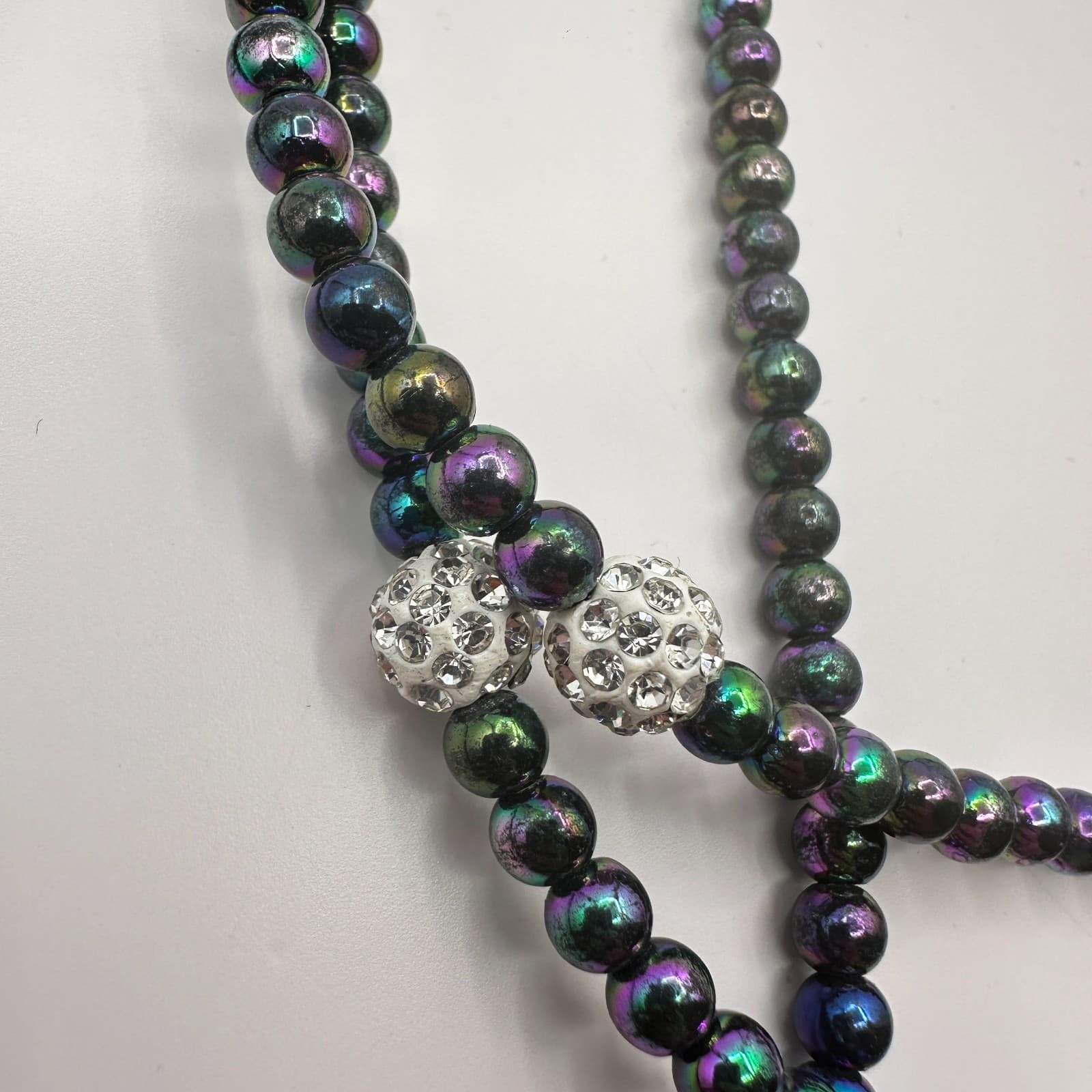 Vintage Y2K Black Iridescent Beaded Pearl Necklace Earphone 3.5mm In-Ear - Thumbnail 4