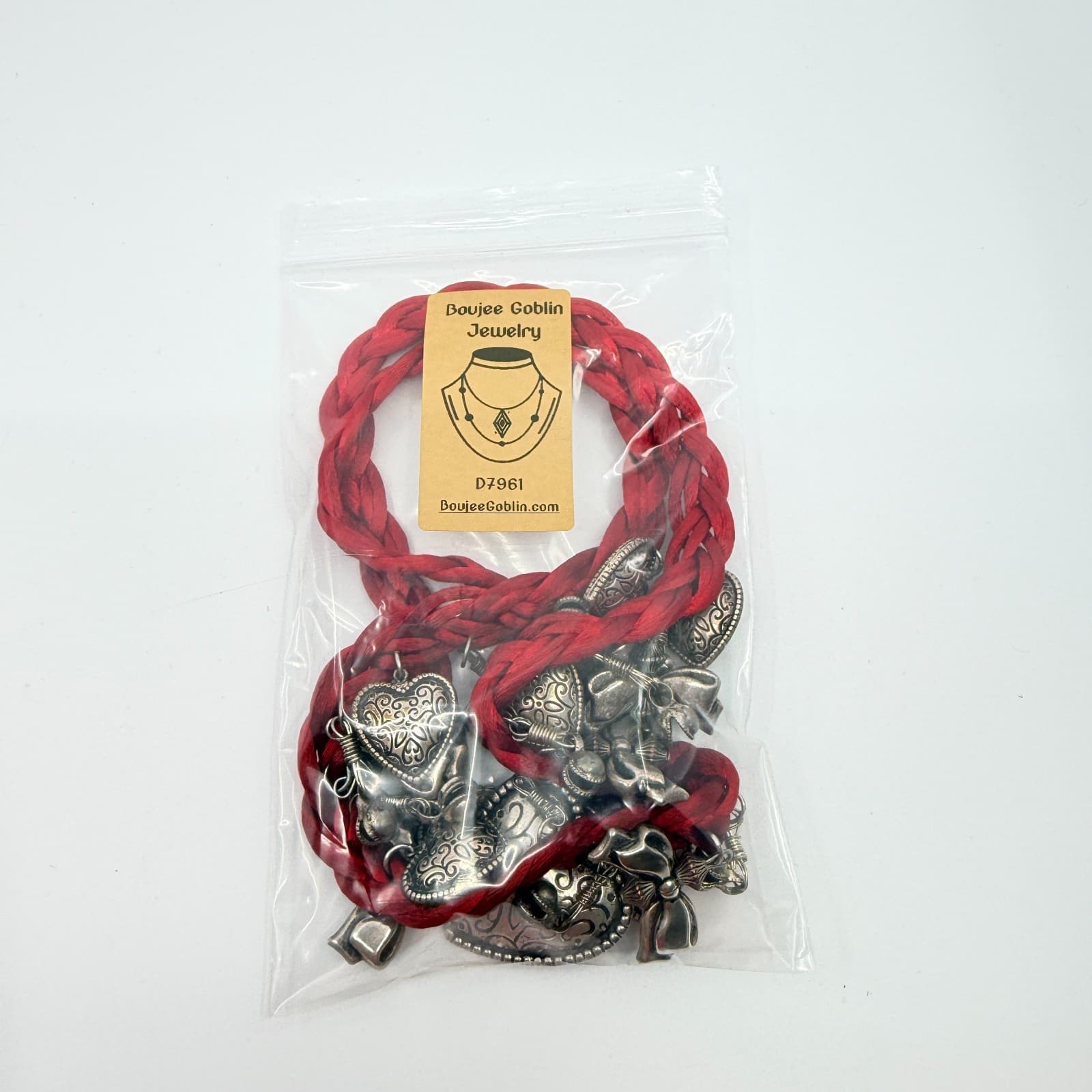 Vintage Red Cord Charm Necklace Silver Tone Heart Bow Pendants Statement Boho - Thumbnail 10