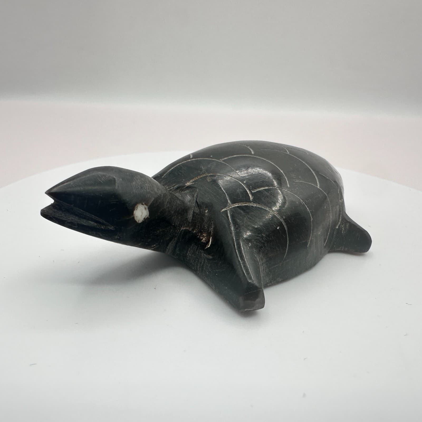 Vintage 90s Black Turtle Figurine Inlay Eyes Hand Carved Home Decor Accessories - Thumbnail 3