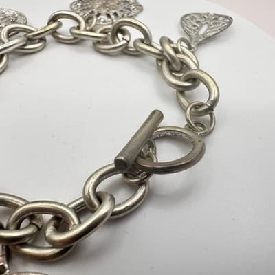 Vintage 90s Silver Tone Filigree Charm Bracelet Nature Leaf Floral Boho Jewelry - Thumbnail 4