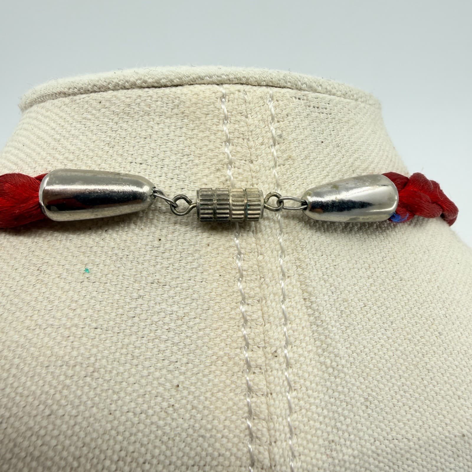 Vintage Red Cord Charm Necklace Silver Tone Heart Bow Pendants Statement Boho - Thumbnail 8