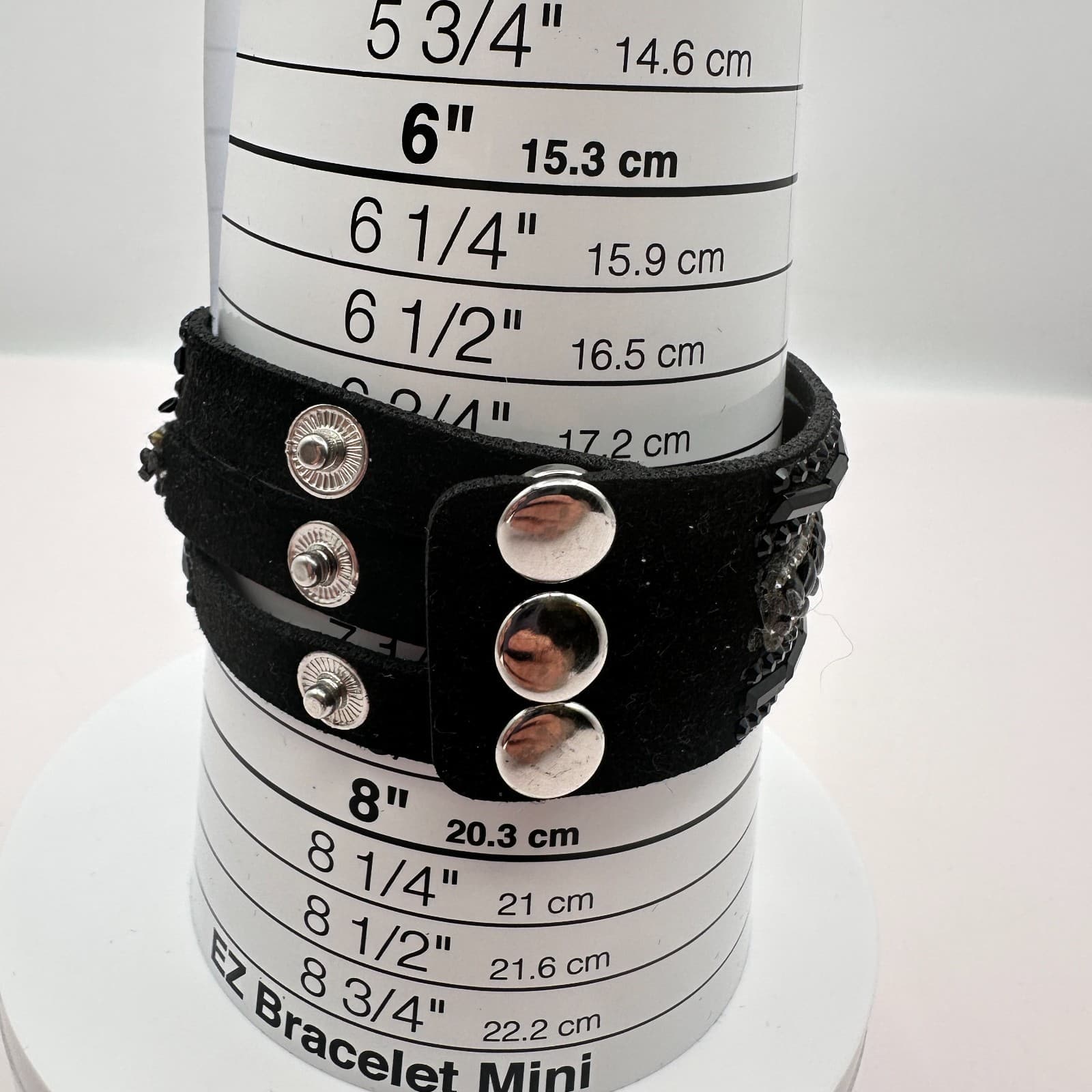 Vintage Y2K Black Leather Glass Rhinestone Wrap Bracelet Silver Tone Jewelry - Thumbnail 7
