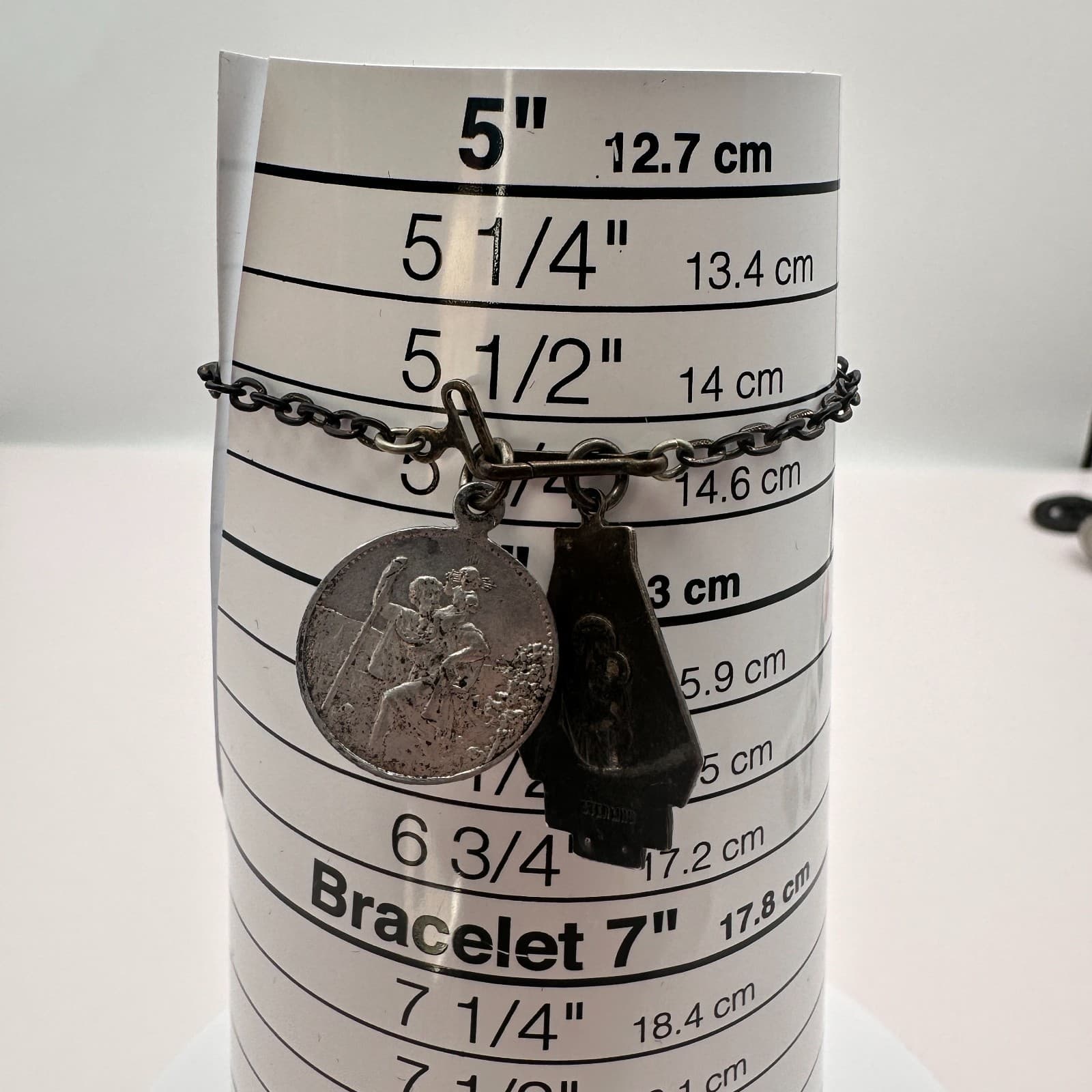 Vintage 90s St. Christopher Preserve Us From Accident Medal Charm Bracelet - Thumbnail 6