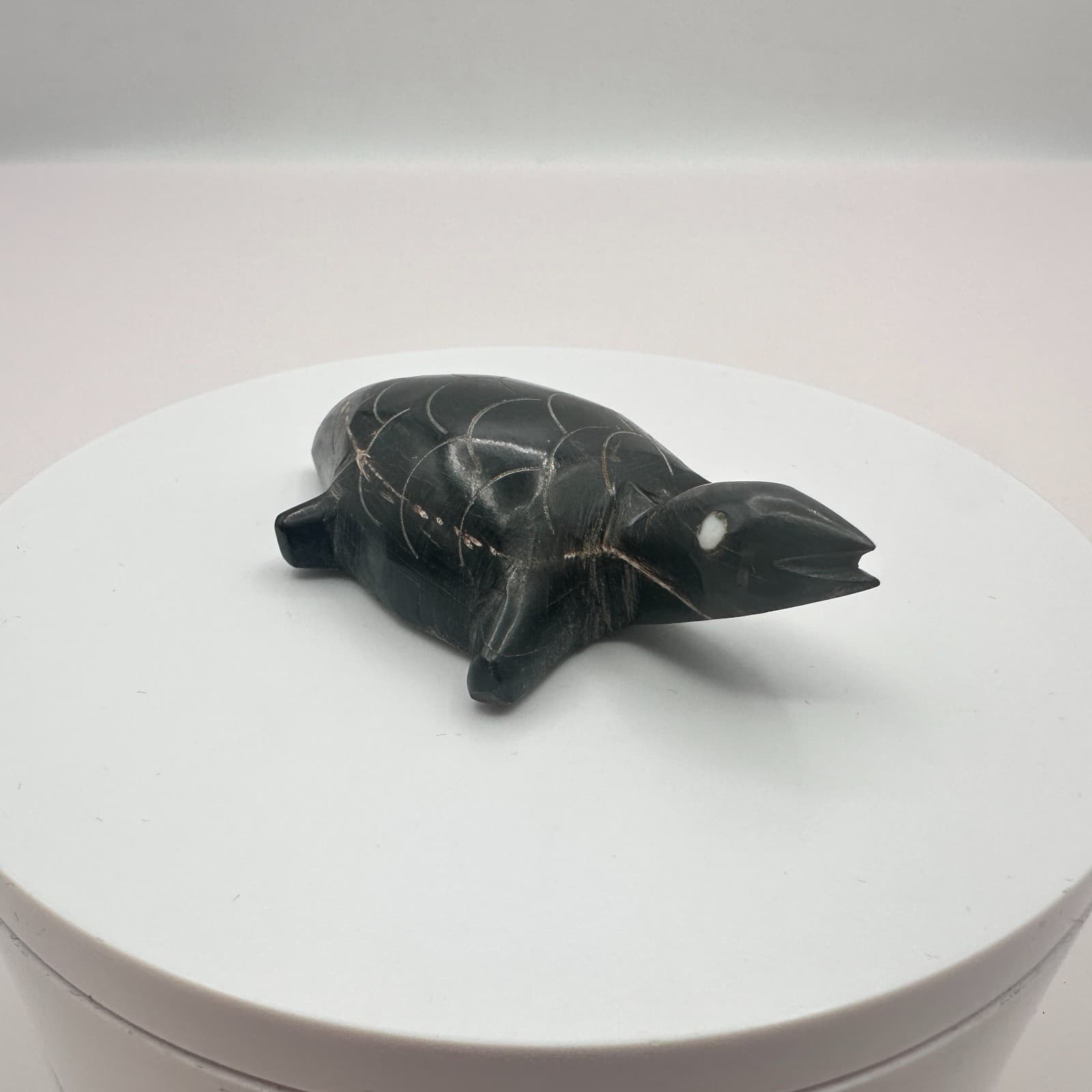 Vintage 90s Black Turtle Figurine Inlay Eyes Hand Carved Home Decor Accessories - Thumbnail 2
