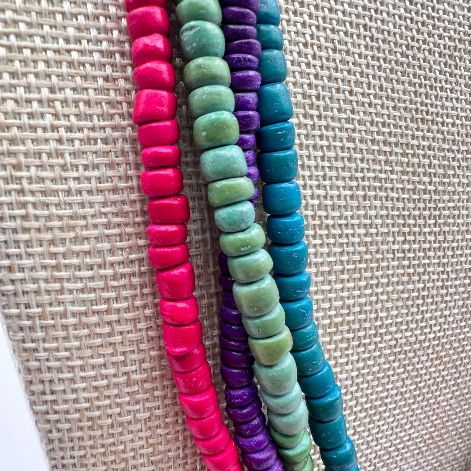 Vintage 60s Multi Strand Wooden Bead Statement Necklace Secure Hook Jewelry - Thumbnail 6