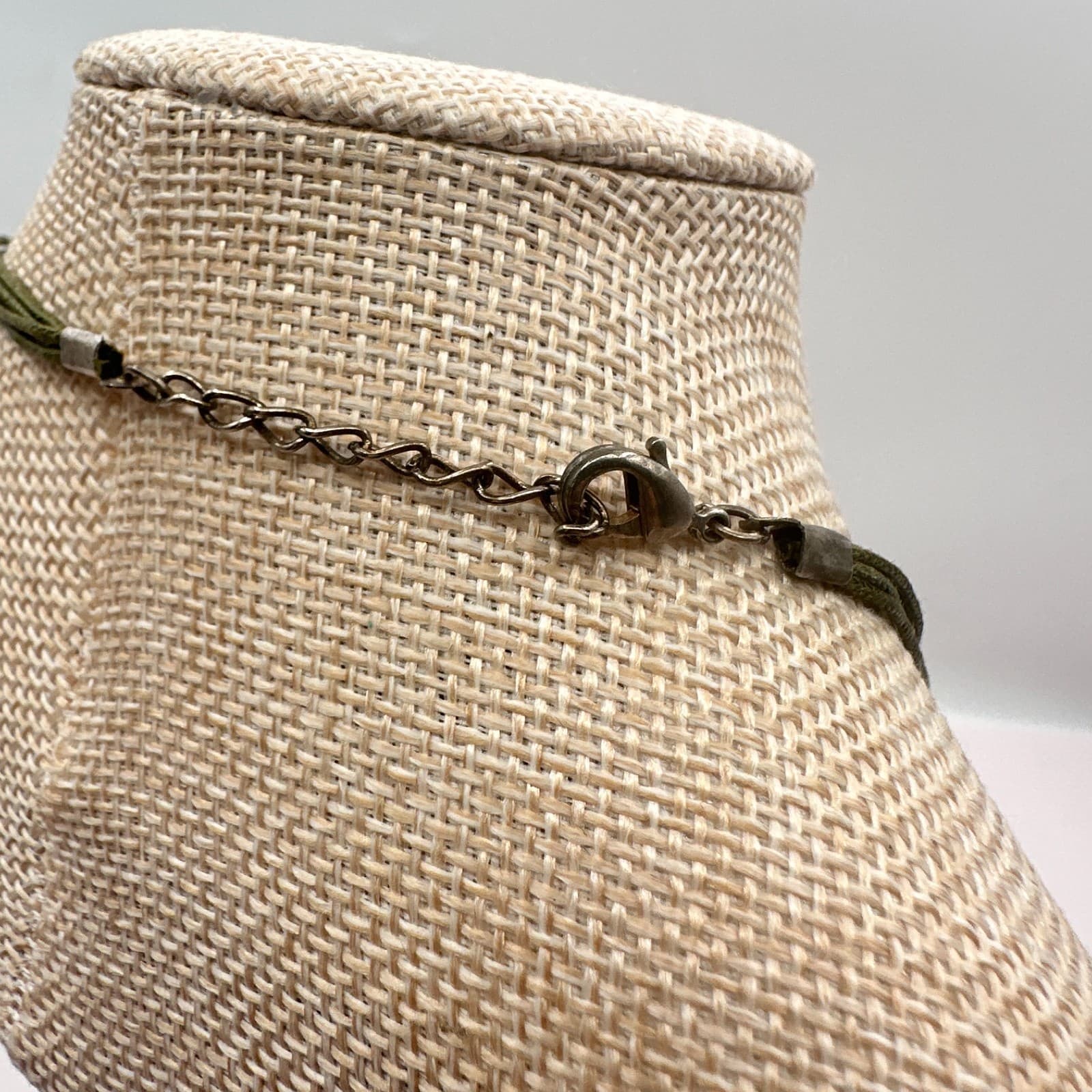 Vintage Y2K Multi Strand Cord Glass Stone Pendant Necklace Silver Tone Jewelry - Thumbnail 8