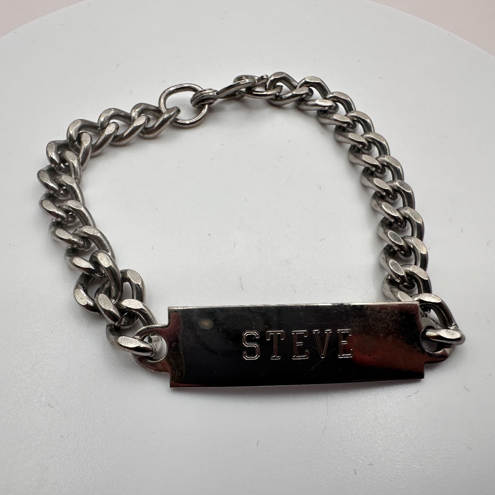 Vintage Y2K Curb Chain Steve Engraved ID Bracelet Silver Tone Jewelry - Thumbnail 2