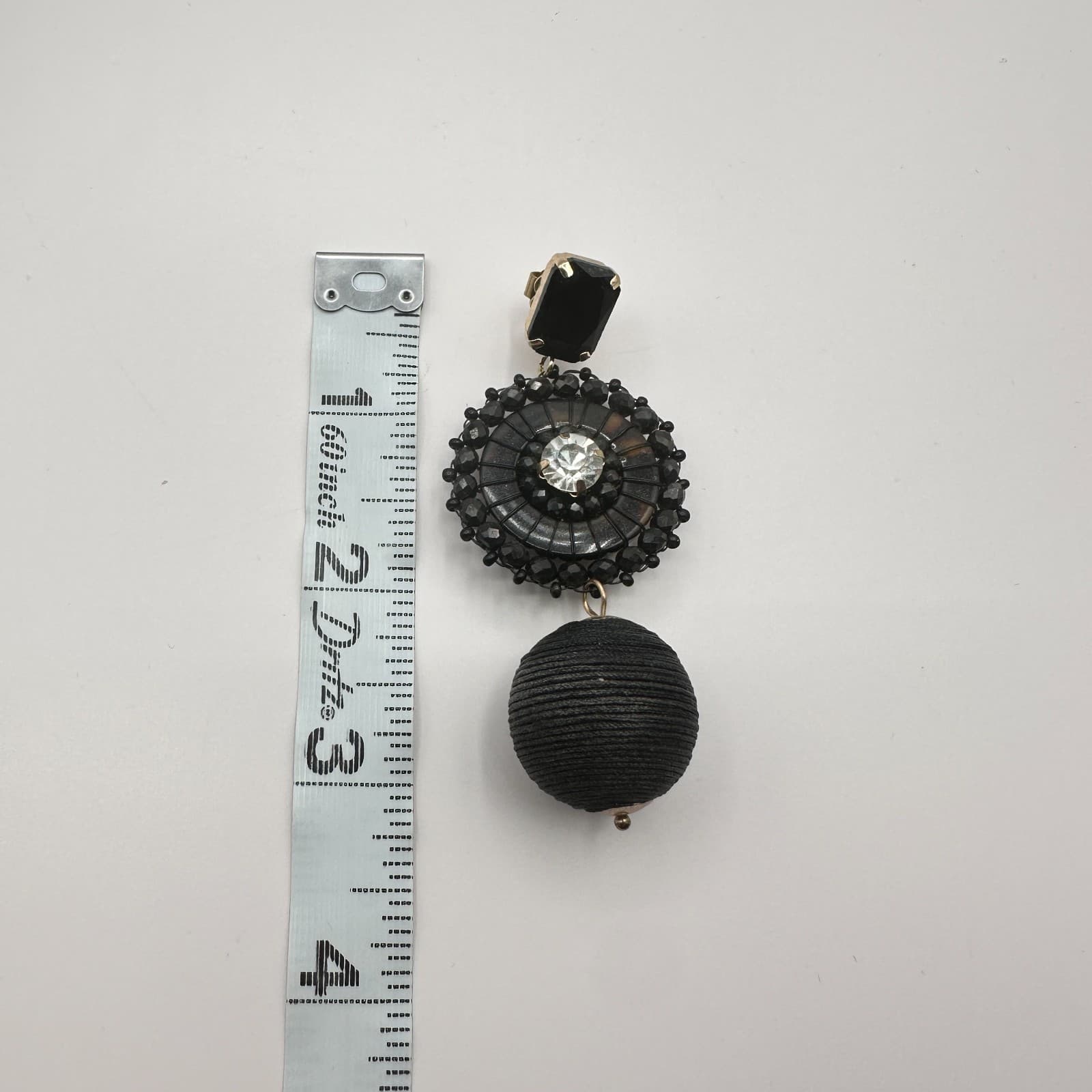 Vintage Y2K Rhinestone Black Cord Wrapped Ball Dangle Earrings Gold Tone Jewelry - Thumbnail 8
