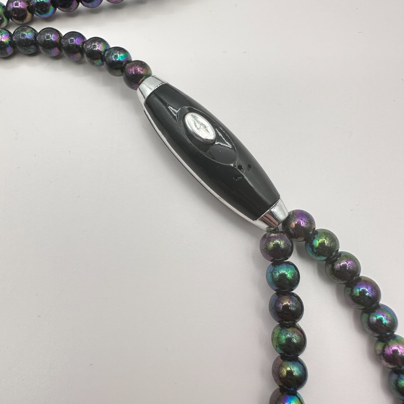 Vintage Y2K Black Iridescent Beaded Pearl Necklace Earphone 3.5mm In-Ear - Thumbnail 5