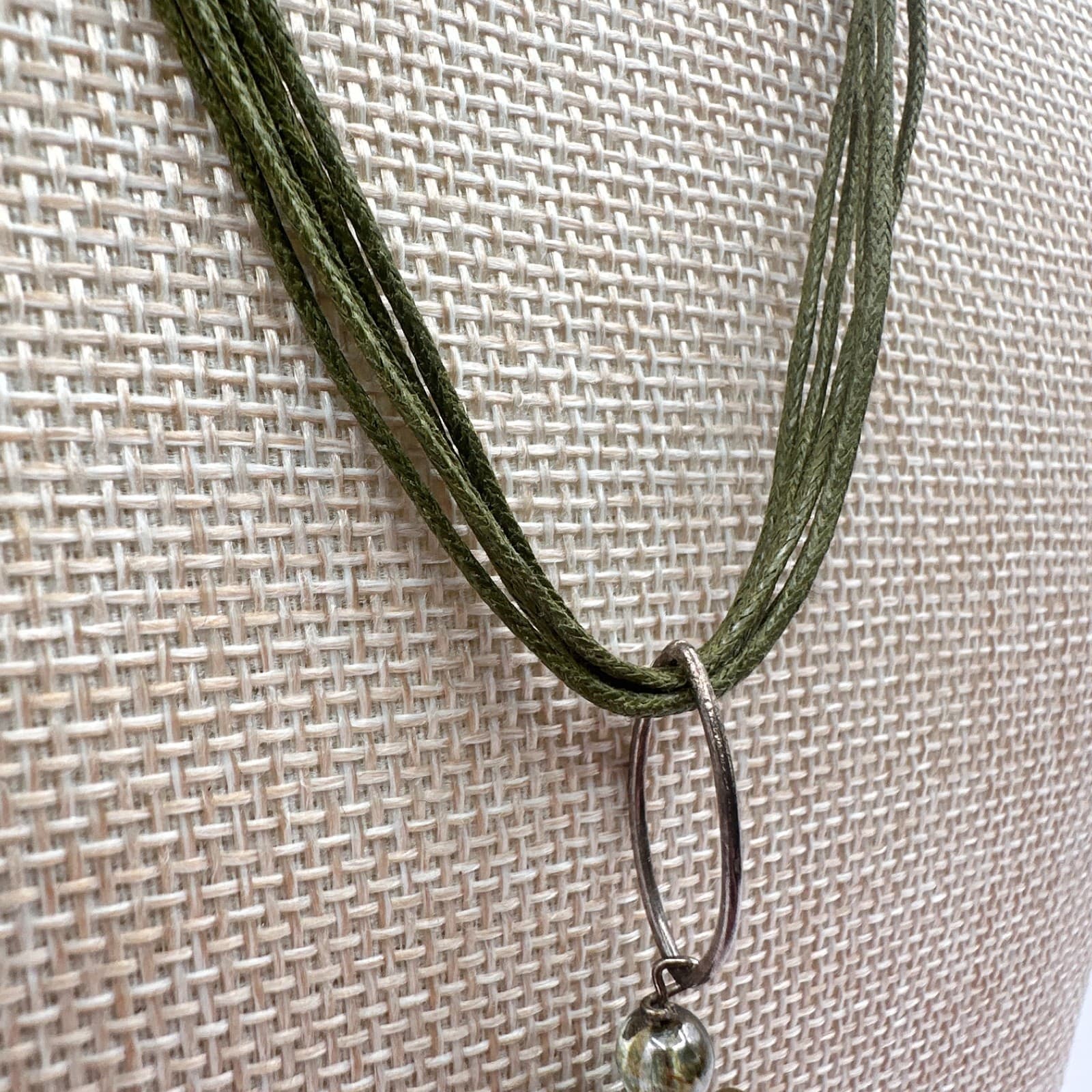 Vintage Y2K Multi Strand Cord Glass Stone Pendant Necklace Silver Tone Jewelry - Thumbnail 5