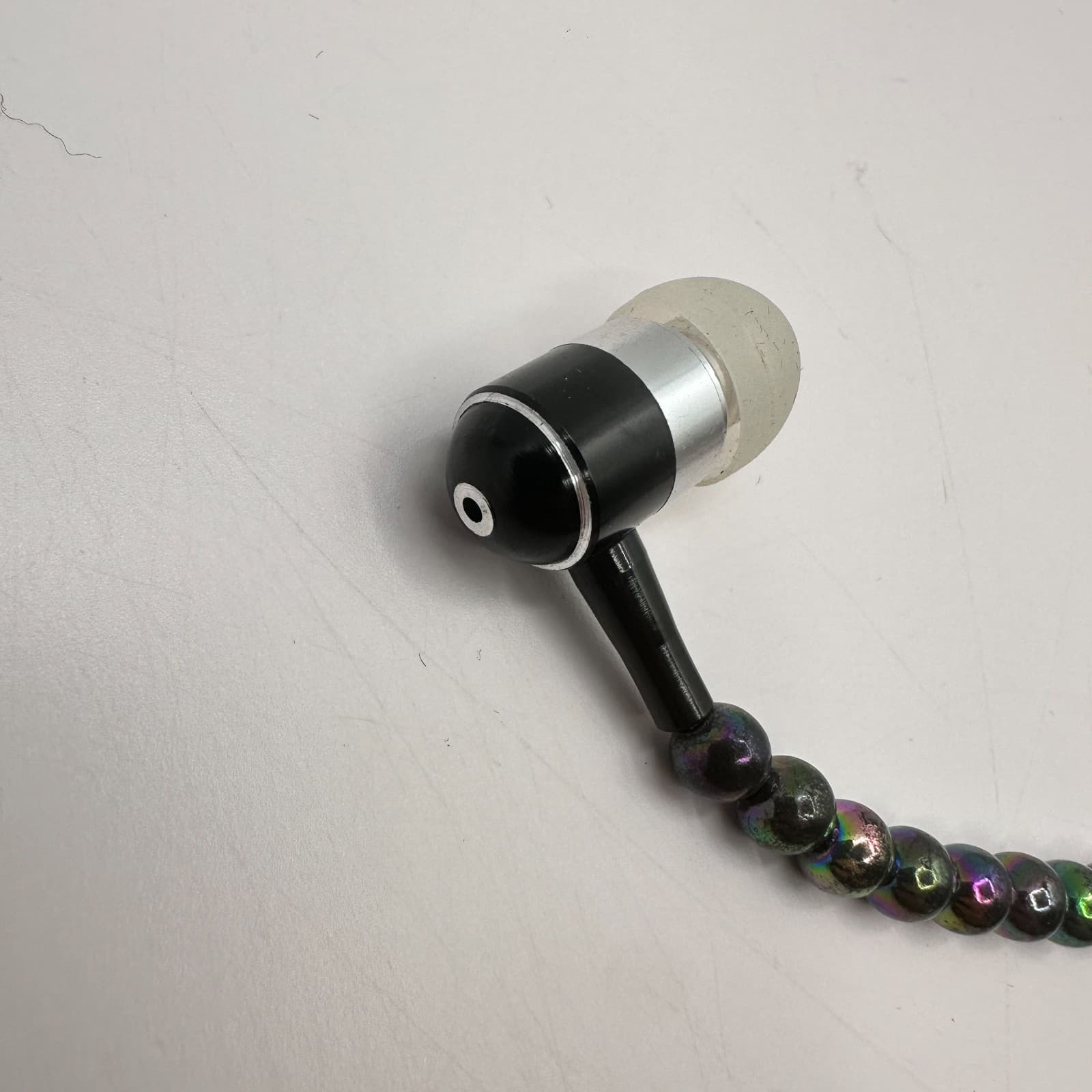 Vintage Y2K Black Iridescent Beaded Pearl Necklace Earphone 3.5mm In-Ear - Thumbnail 7