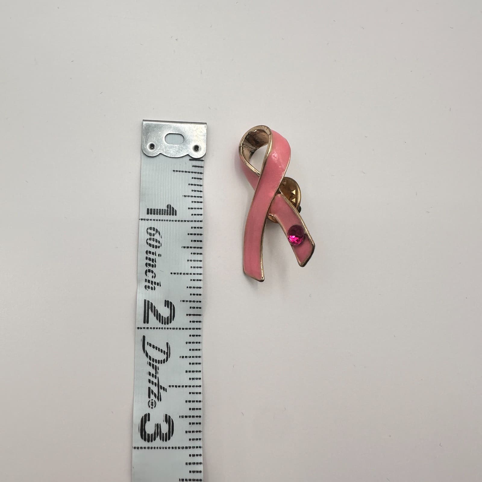 Vintage 90s Awareness Ribbon Gold Tone Pink Enamel Glass Brooch Pin Jewelry - Thumbnail 7