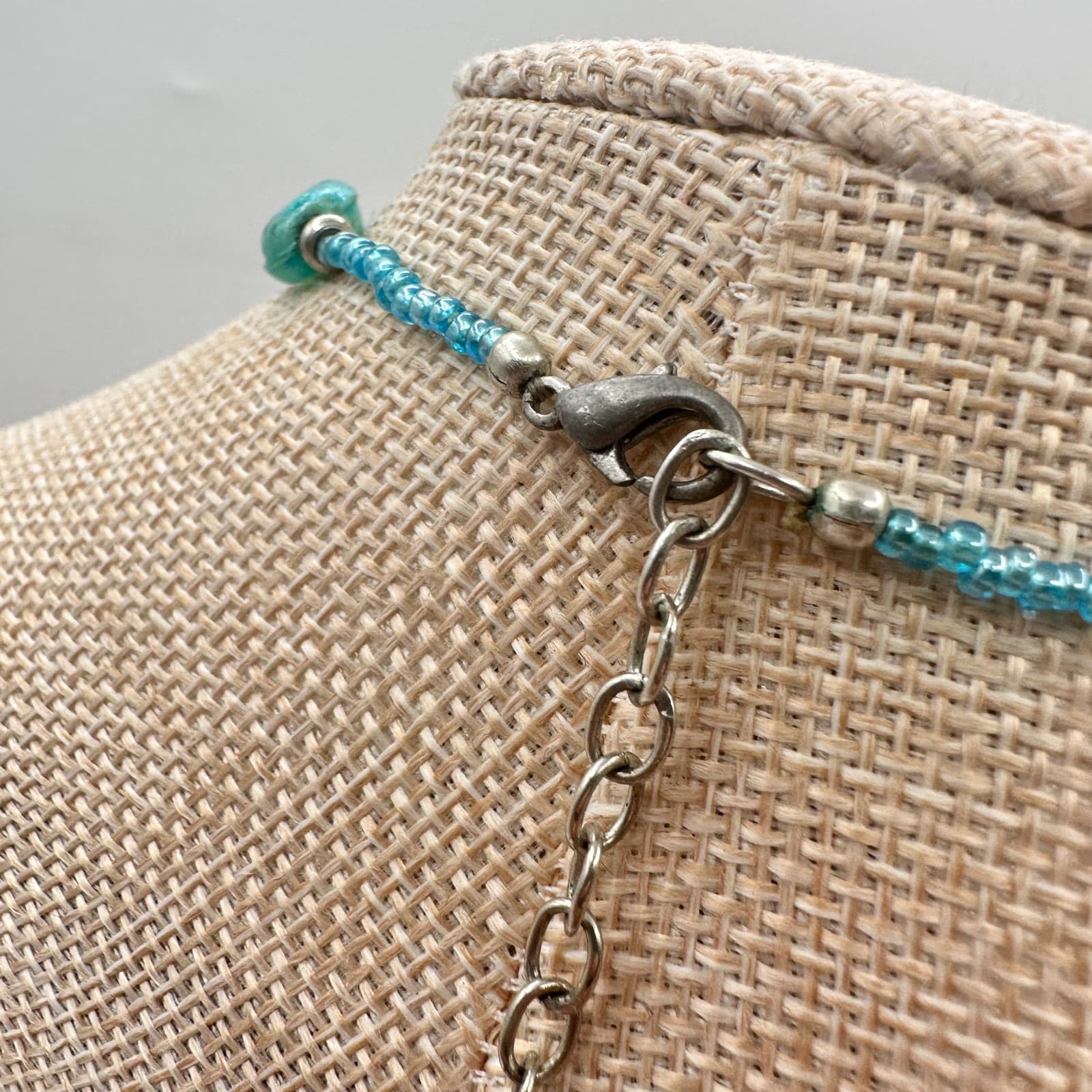 Vintage 90s Teal Blue Beaded Teardrop Pendant Necklace Women's Classic Jewelry - Thumbnail 8