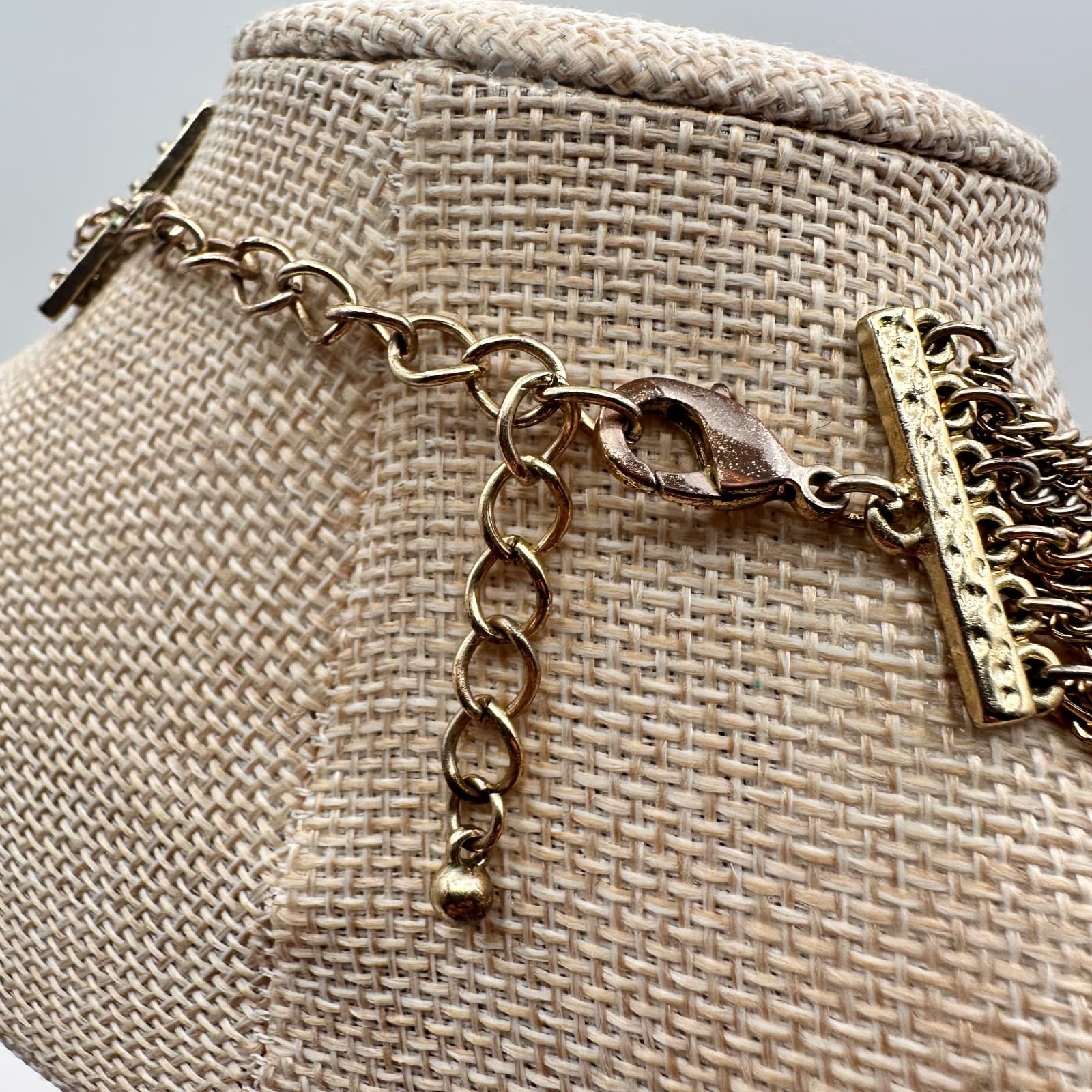 Vintage 90s Multi Strand Gold Tone Chain Hammered Crescent Statement Necklace - Thumbnail 11