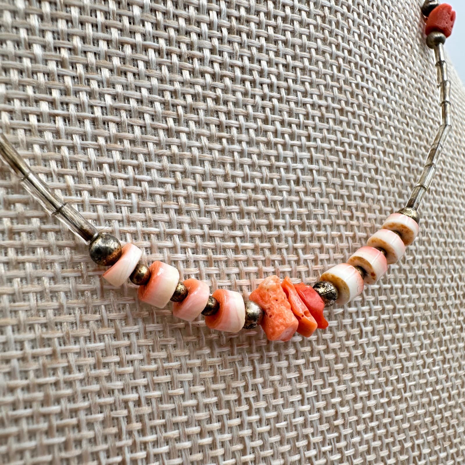 Vintage 90s Silver Tone Beaded Necklace Boho Women's Classic Fashion Jewelry - Thumbnail 4