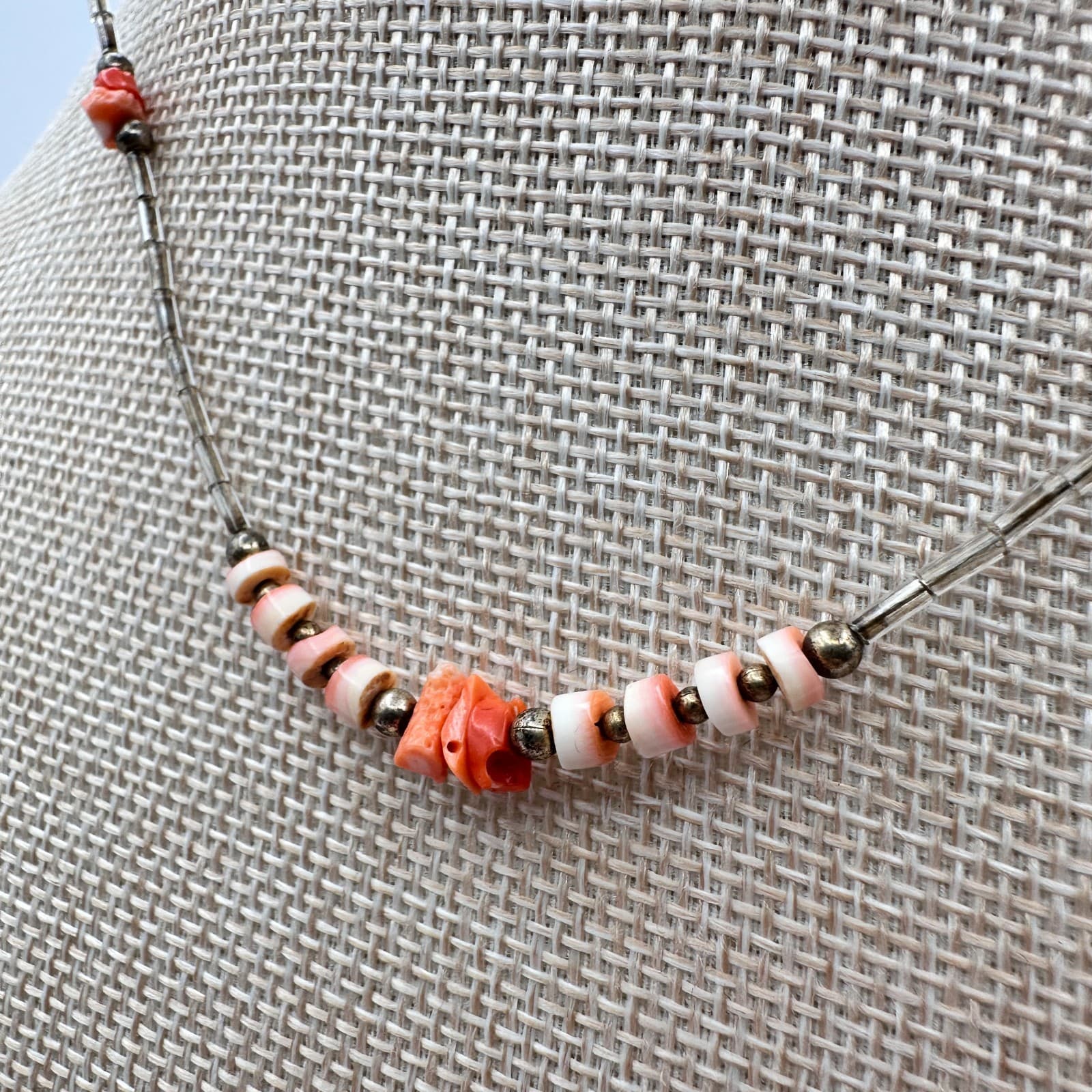 Vintage 90s Silver Tone Beaded Necklace Boho Women's Classic Fashion Jewelry - Thumbnail 5