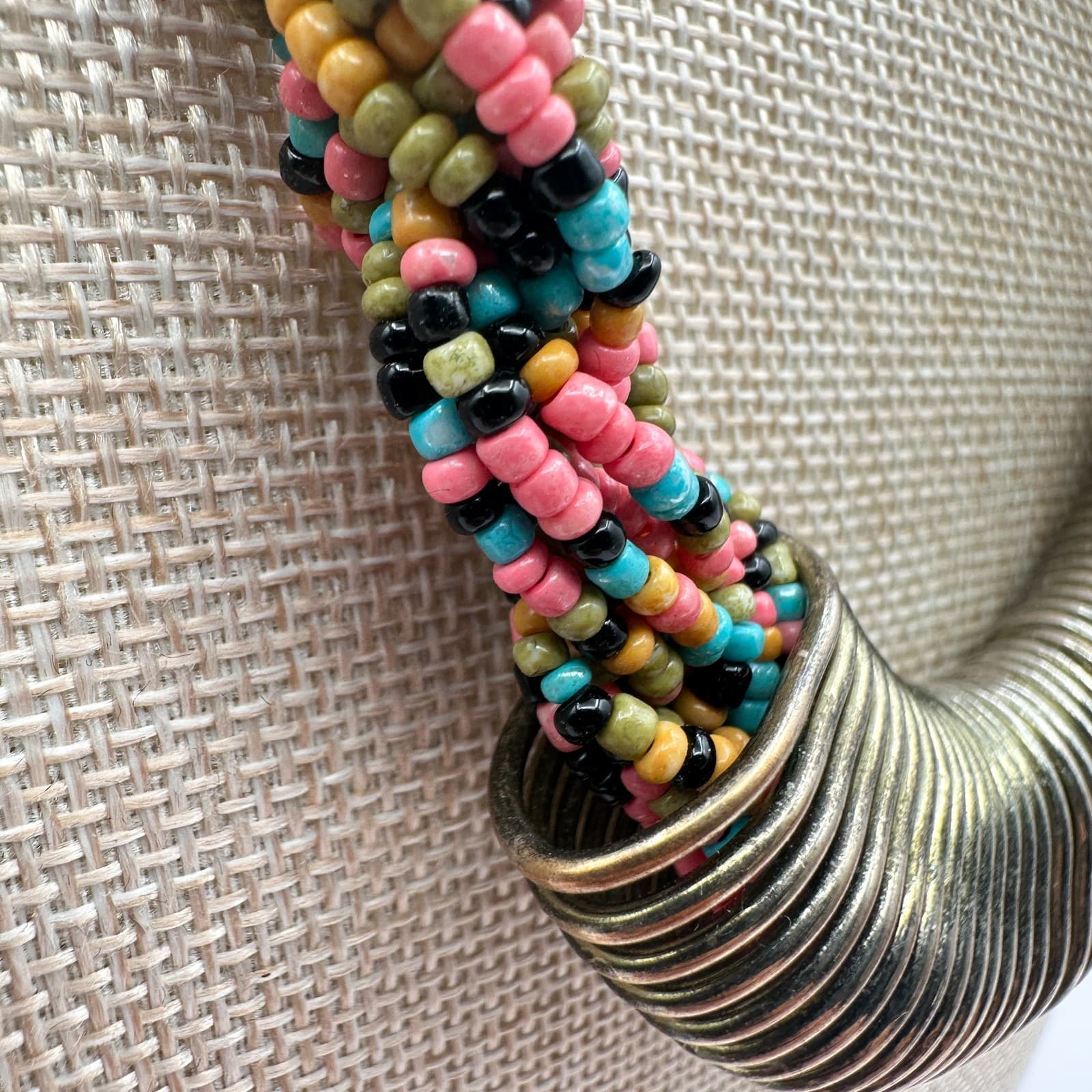 Vintage 90s Silver Tone Coil Rope Beaded Necklace Women's Classic Jewelry - Thumbnail 5