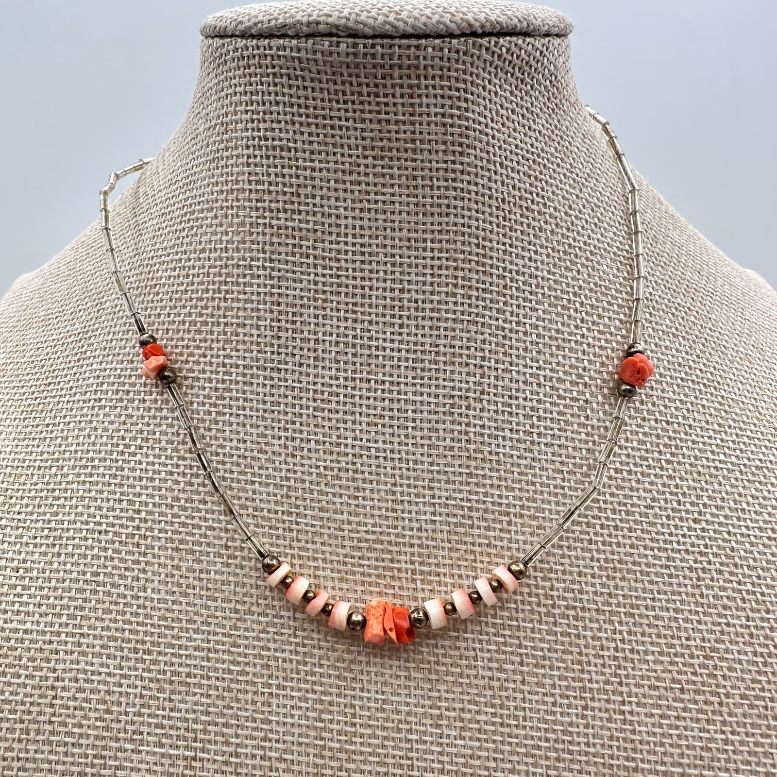 Vintage 90s Silver Tone Beaded Necklace Boho Women's Classic Fashion Jewelry - Thumbnail 7