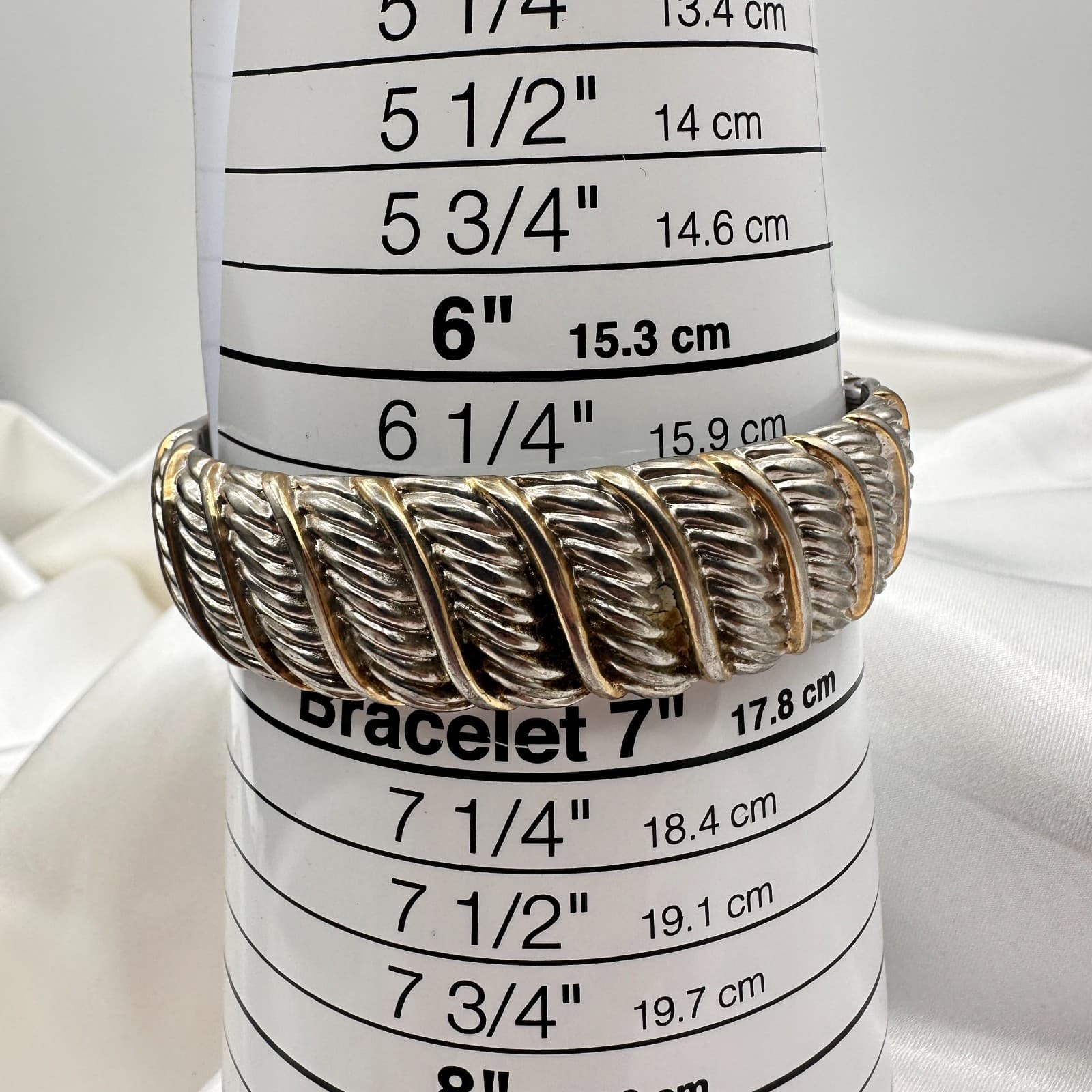 Vintage 80s Silver Tone Twisted Cable Bangle Bracelet Chunky Fashion Jewelry - Thumbnail 9