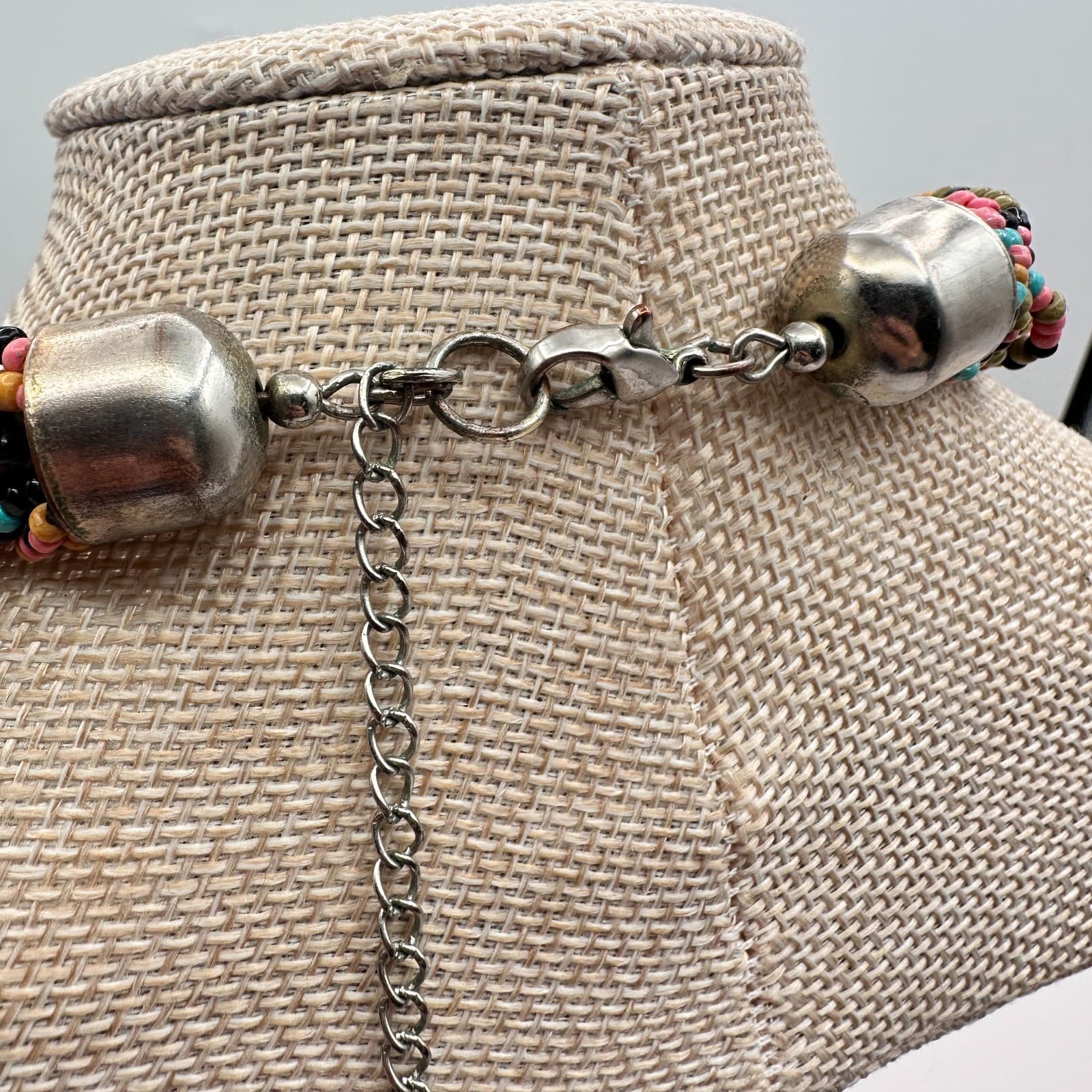 Vintage 90s Silver Tone Coil Rope Beaded Necklace Women's Classic Jewelry - Thumbnail 7
