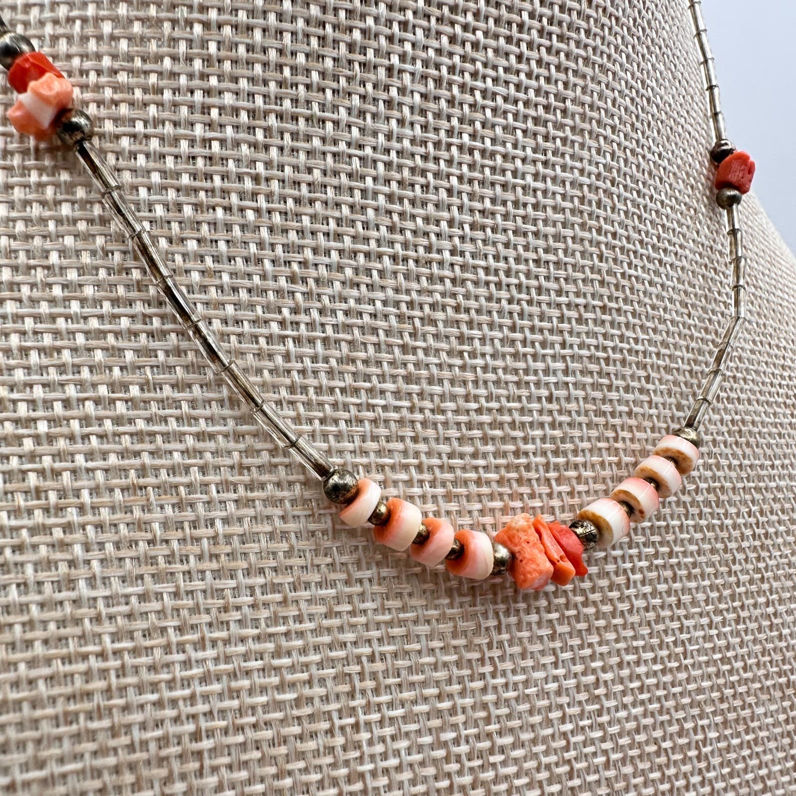 Vintage 90s Silver Tone Beaded Necklace Boho Women's Classic Fashion Jewelry - Thumbnail 3