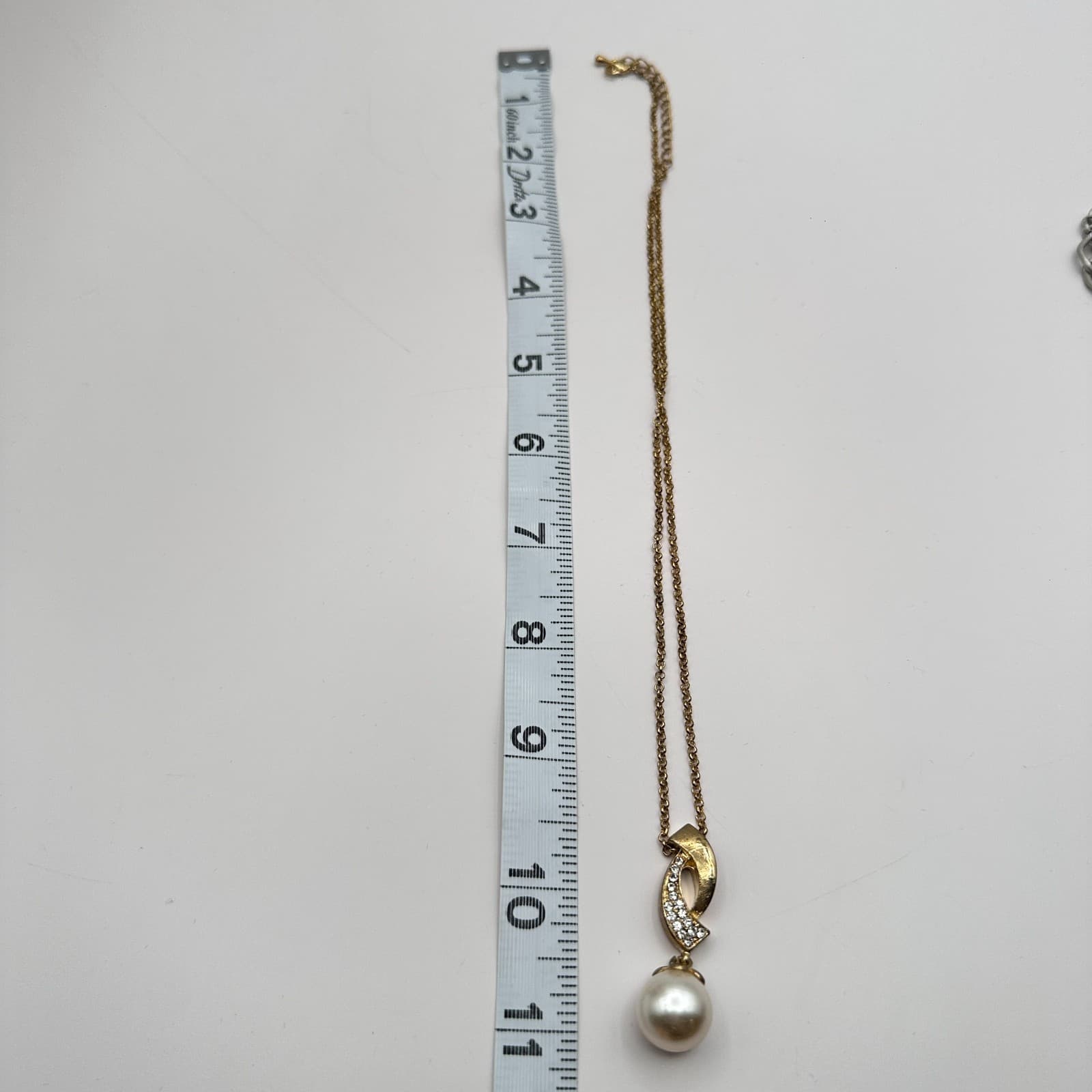Vintage 90s Gold Tone Pearl Glass Necklace Pendant Retro Fashion Women's Jewelry - Thumbnail 8