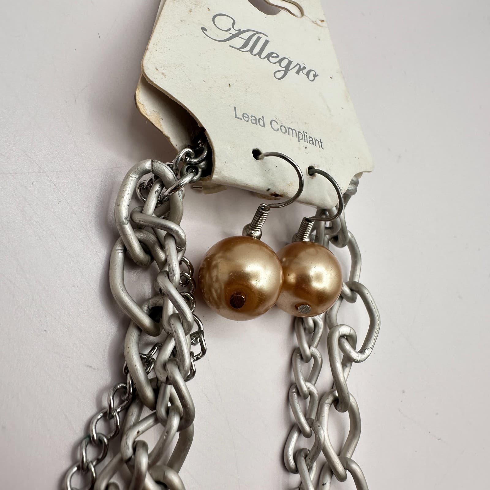 Vintage 90s Allegro Silver Tone Faux Pearl Glass Turquoise Necklace Earrings Set - Thumbnail 11