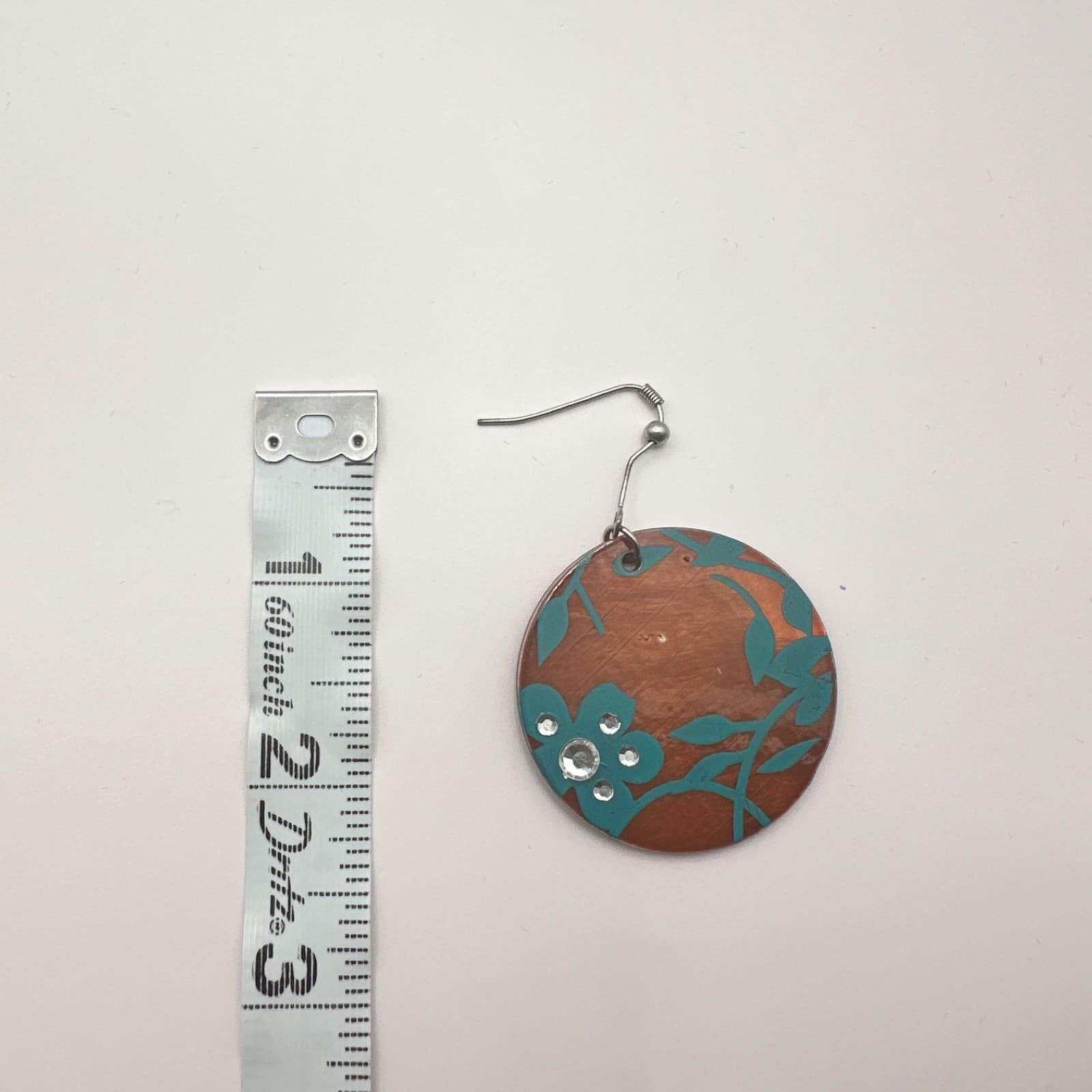 VTG 90s Silver Tone Teal Floral Round Dangle Earrings Women's Fashion Jewelry - Thumbnail 7