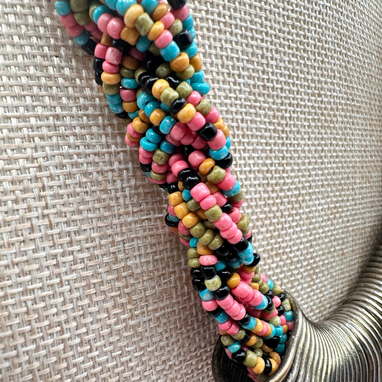 Vintage 90s Silver Tone Coil Rope Beaded Necklace Women's Classic Jewelry - Thumbnail 4