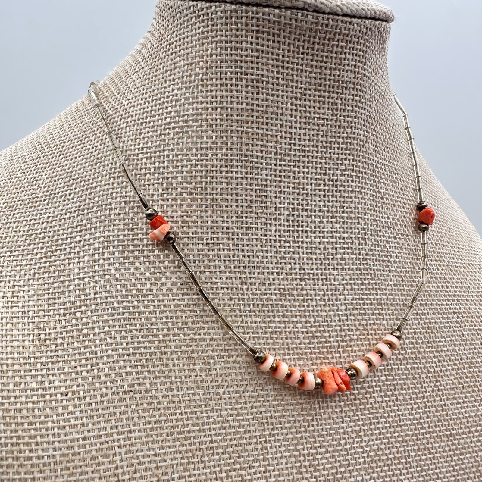 Vintage 90s Silver Tone Beaded Necklace Boho Women's Classic Fashion Jewelry - Thumbnail 2