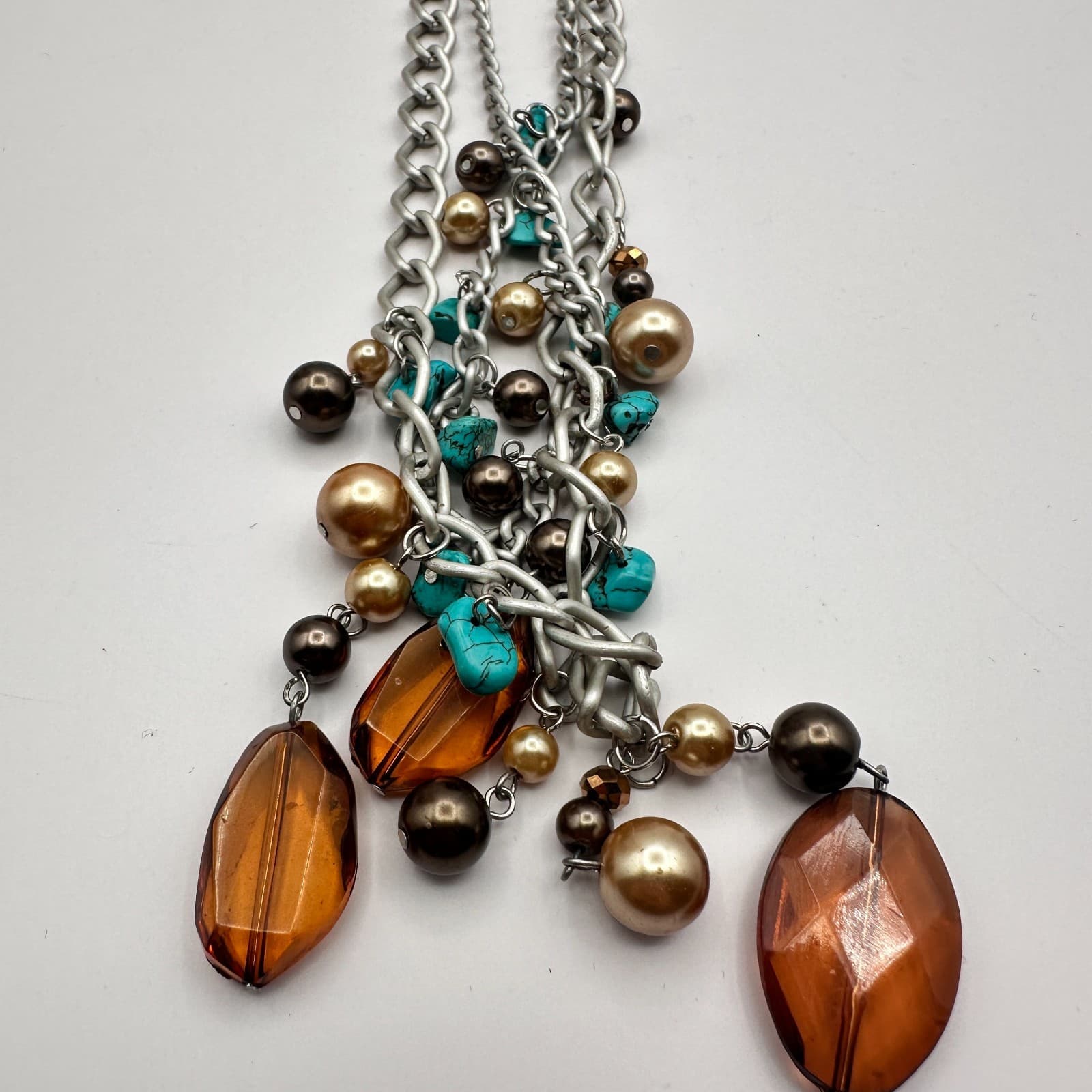 Vintage 90s Allegro Silver Tone Faux Pearl Glass Turquoise Necklace Earrings Set - Thumbnail 6