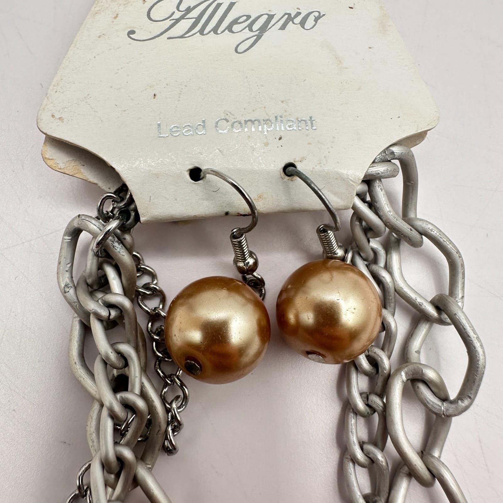 Vintage 90s Allegro Silver Tone Faux Pearl Glass Turquoise Necklace Earrings Set - Thumbnail 10
