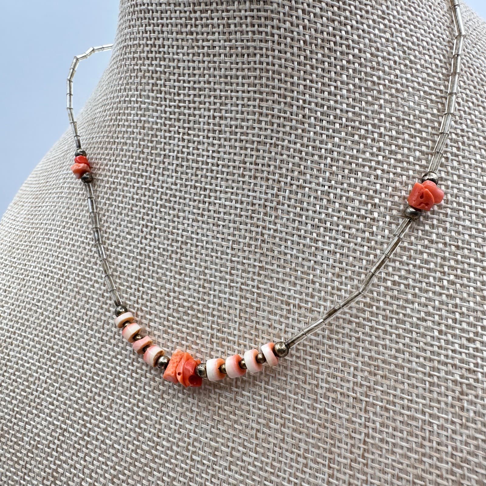 Vintage 90s Silver Tone Beaded Necklace Boho Women's Classic Fashion Jewelry - Thumbnail 6