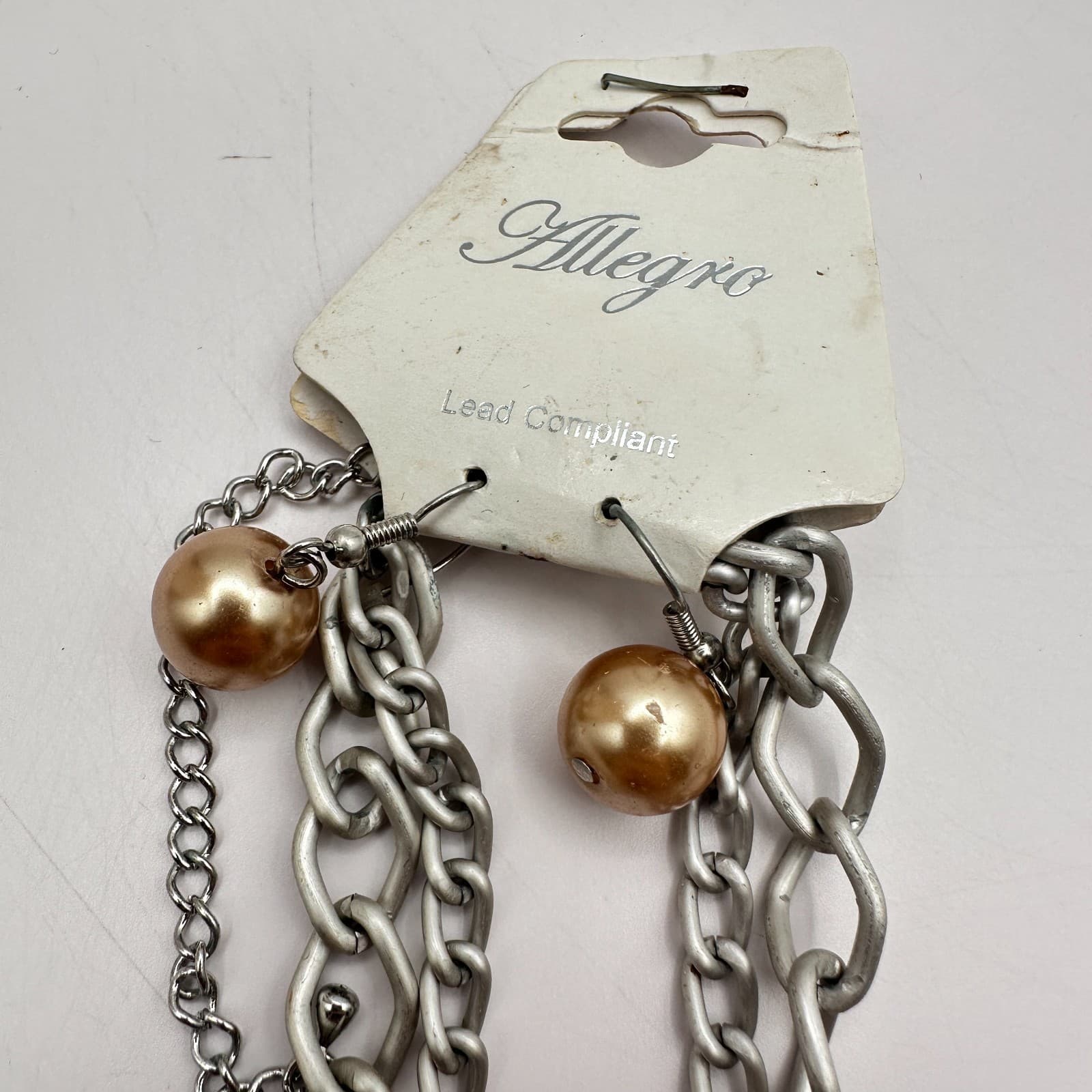 Vintage 90s Allegro Silver Tone Faux Pearl Glass Turquoise Necklace Earrings Set - Thumbnail 4