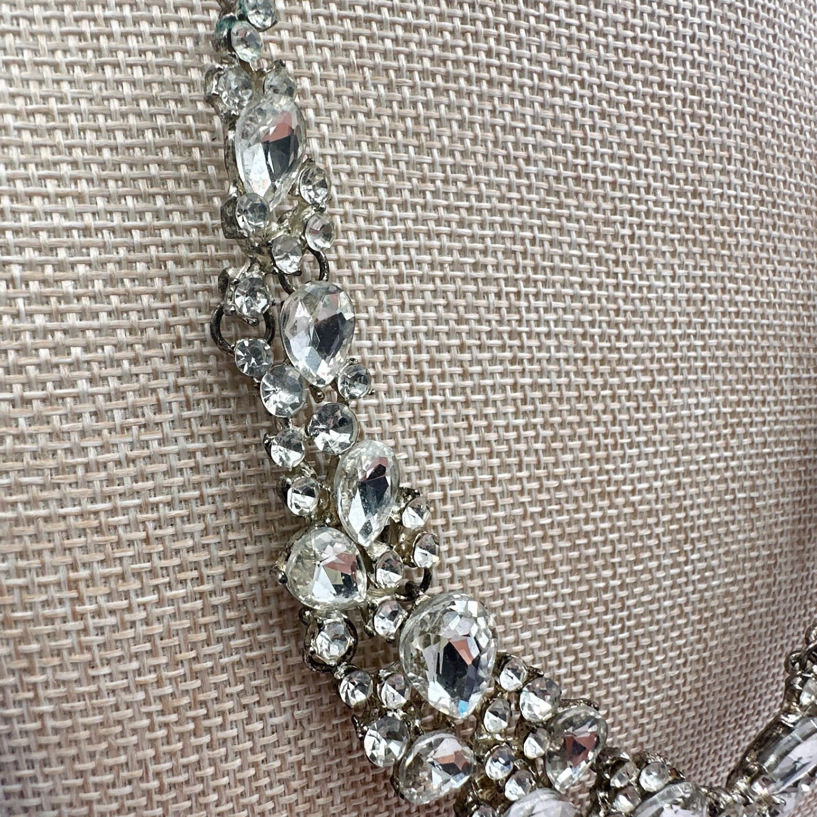 Vintage 90s Silver Tone Clear Glass Statement Necklace Cluster Bib Jewelry - Thumbnail 6